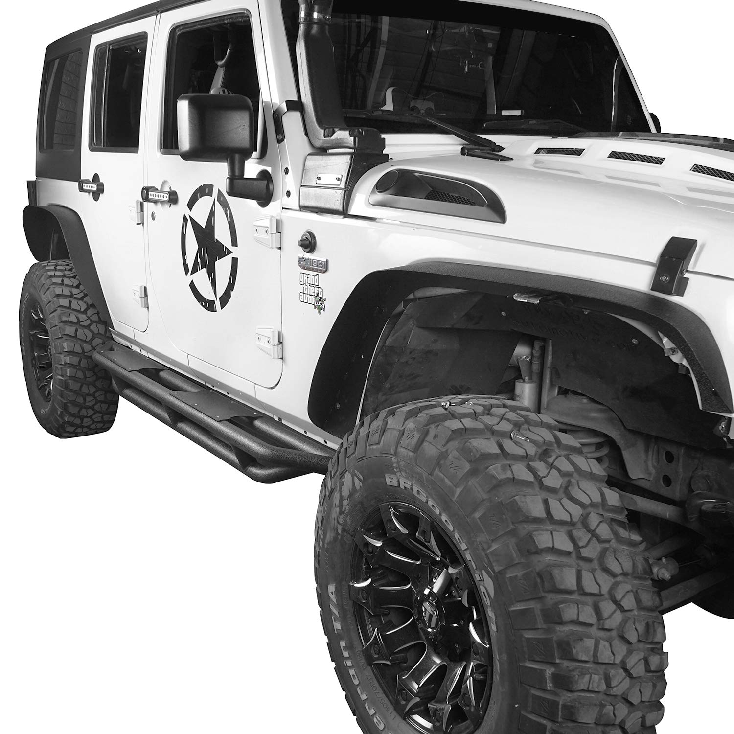 Hooke Road Steel Flat Fender Flares Front & Rear Set for Jeep Wrangler JK & Unlimited (2007-2018) - Heavy Duty Mud Guards for Off-Road Protection & Enhanced Style