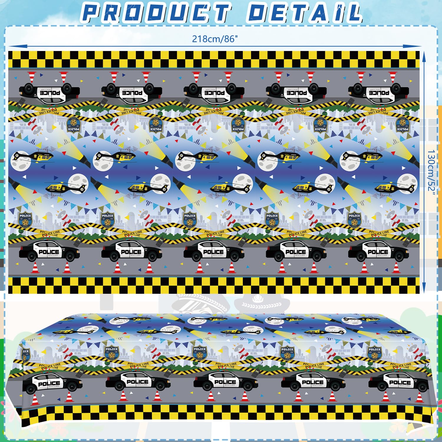 KEFAN 4-Piece Police Birthday Party Tablecloths Set - 51 x 86 Inch Rectangle Police Themed Plastic Table Covers for Kids Birthday Decorations - Perfect for Police Themed Parties, School Events & Birthday Celebrations