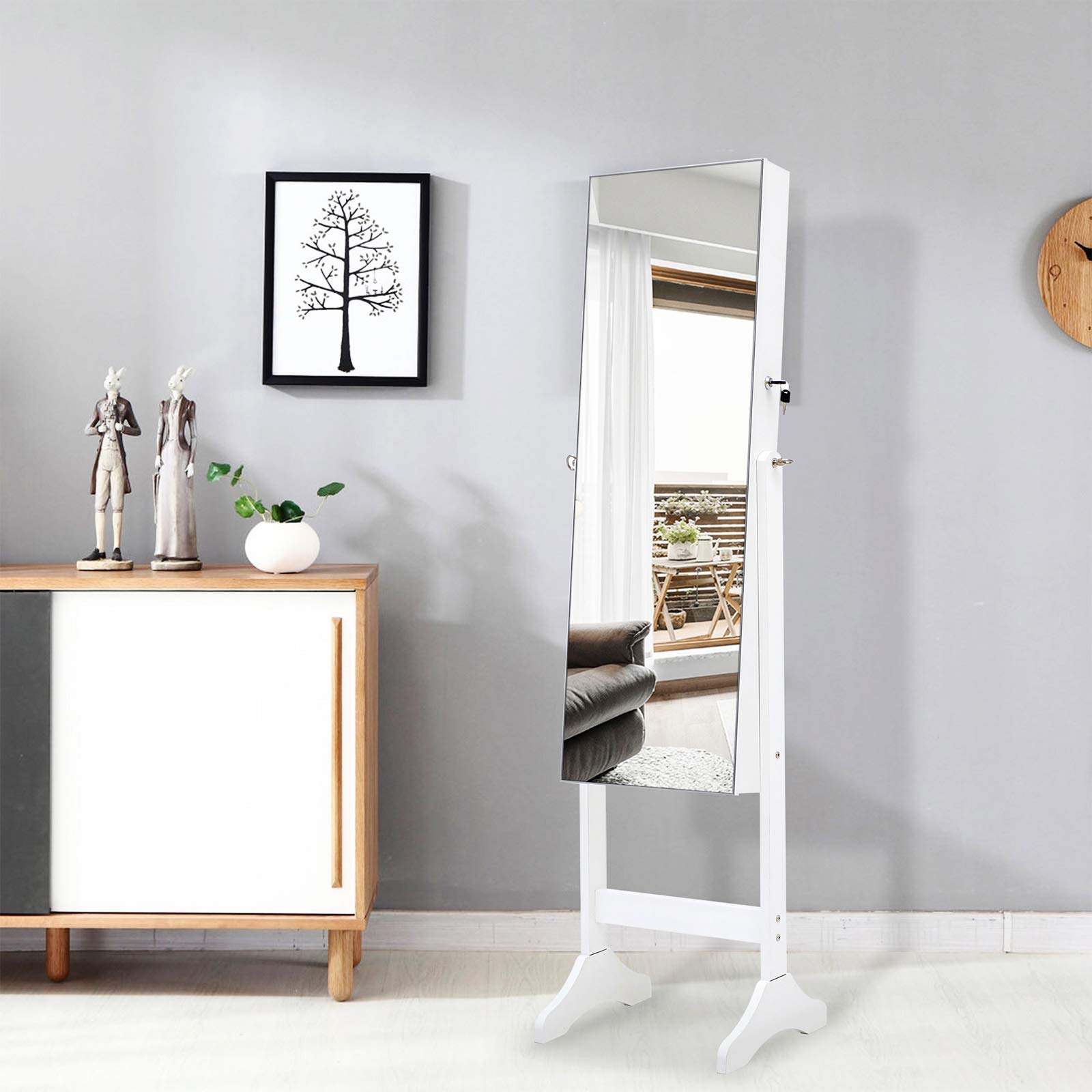 6 LED Lighted Jewelry Mirror Armoire Organizer - Lockable Standing Jewelry Cabinet with Full Length Dressing Mirror, Large Storage Capacity & 3 Adjustable Angles, White - Perfect for Bedroom, Closet & Vanity Organization