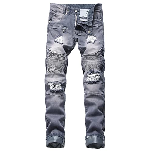 Kiioouu Men's Skinny Jeans - Cool Ripped Hole Distressed Slim Fit Straight Leg Denim Pants for Casual Wear | Perfect for Street Style, Night Out & Everyday Fashion