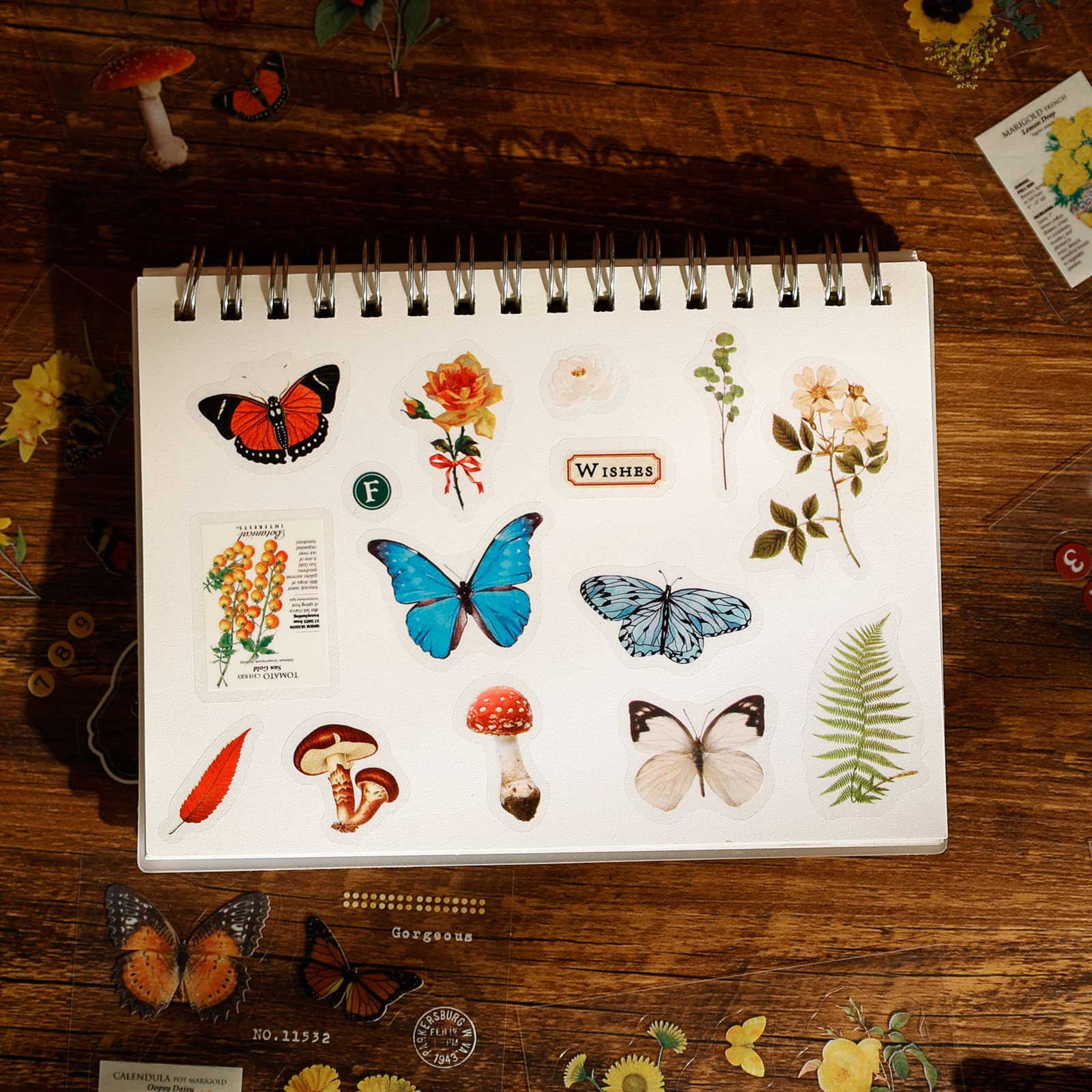 Garden Themed Scrapbooking Stickers - 100 PET Transparent Stickers for Journaling, DIY Crafts | Floral, Butterfly & Botanical Decals for Bullet Journals, Planners, Scrapbooks & Card Making