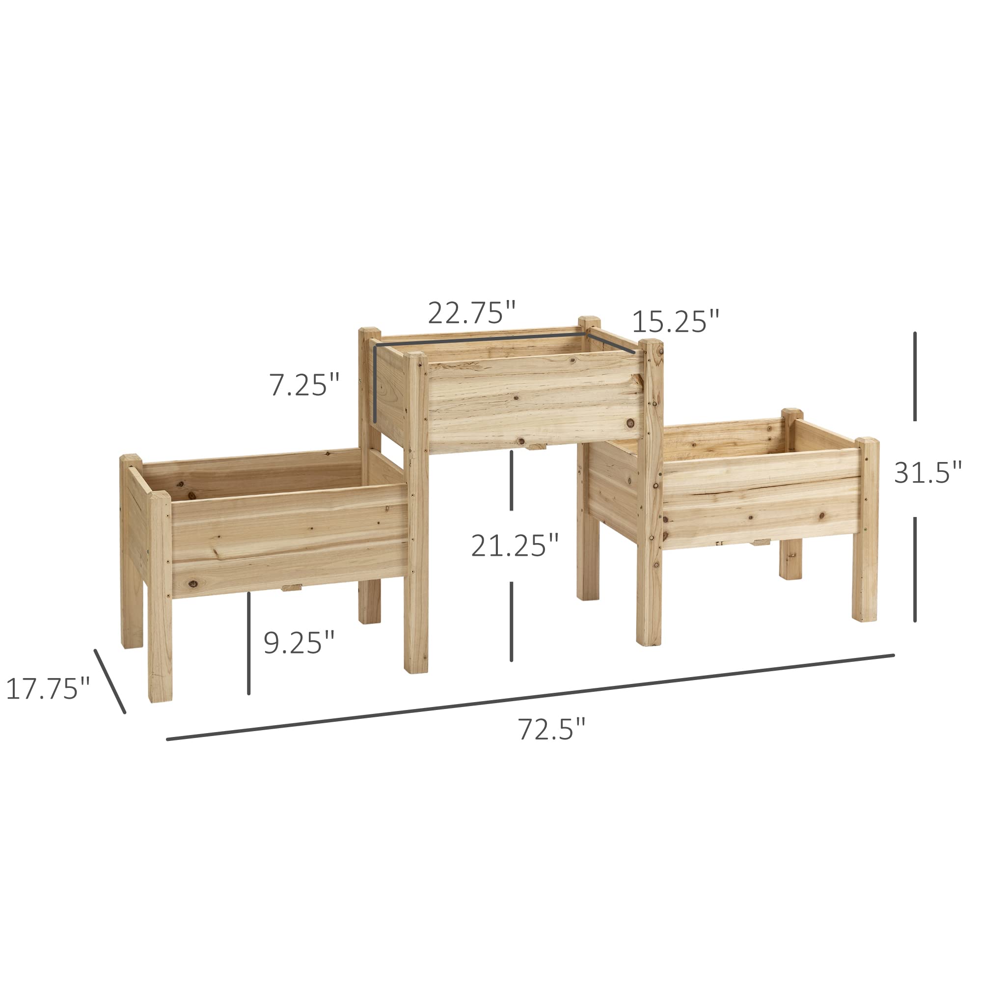 Outsunny 3-Tier Raised Garden Bed - Elevated Wooden Planter Stand with Drainage Holes for Vegetables, Herbs & Flowers - Natural Cedar Wood - Perfect for Patio, Balcony & Backyard Gardening