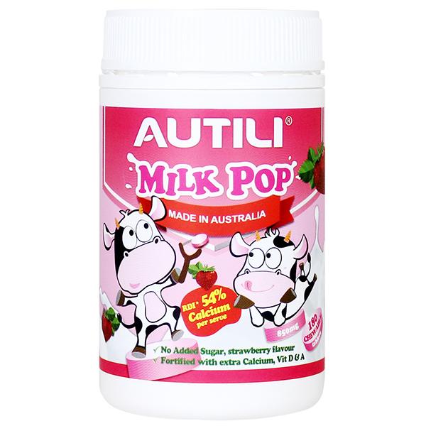 Autili Milk Pop Strawberry 850mg Chewable Tablets (180 Count) - Delicious Vitamin Supplement for Kids & Adults - Perfect for On-the-Go Nutrition, Travel, and Daily Wellness