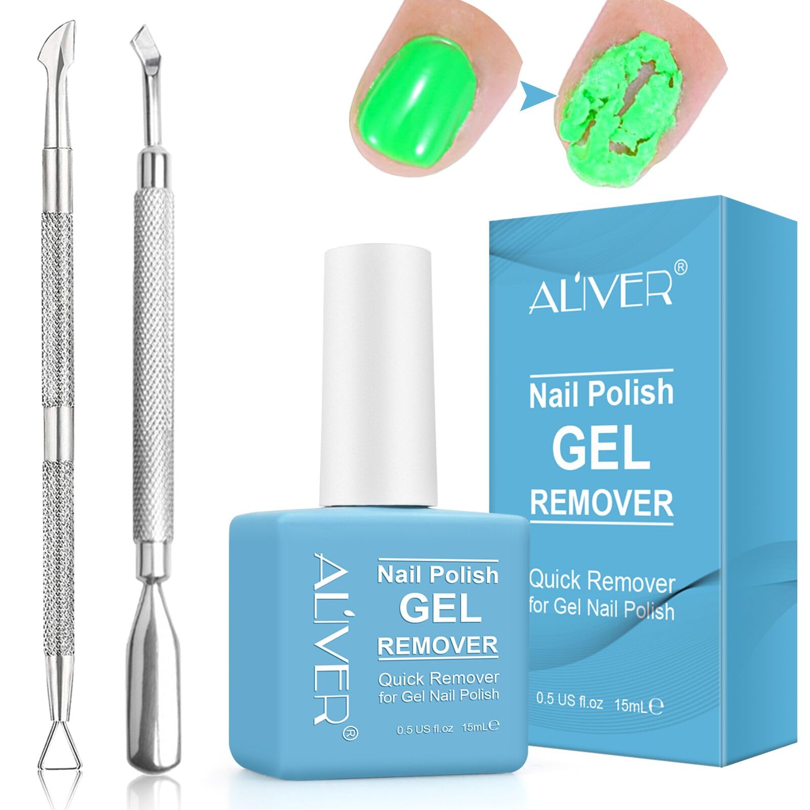 Fast-Acting Gel Nail Polish Remover Kit with Cuticle Pusher & Scraper - Removes Gel Polish in 2-5 Minutes Without Foil or Soaking - Perfect for At-Home Manicures & Salon Professionals