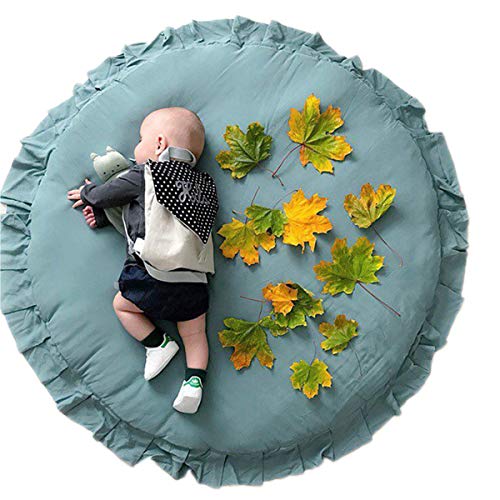 Leyeet Soft Cotton Baby Play Mat - 41.3 Inch Round Ruffled Crawling Pad & Floor Game Rug for Infants | Non-Slip Nursery Playmat for Crawling, Tummy Time & Learning Activities