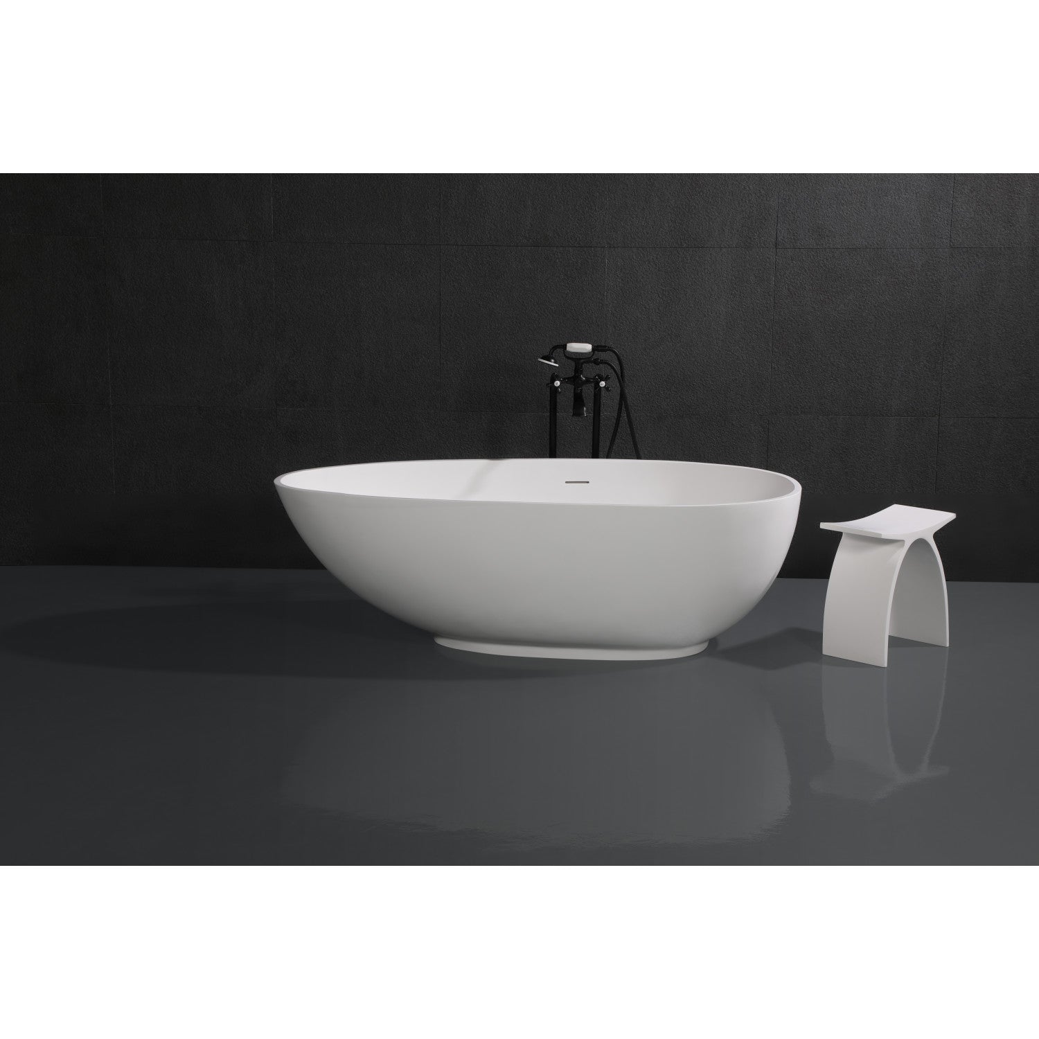Arcticstone 67 Inch Freestanding Double Ended Bathtub - Egg Shaped Solid Surface Soaking Tub with Drain (Glossy White/Matte White) for Luxury Bathroom & Spa Relaxation