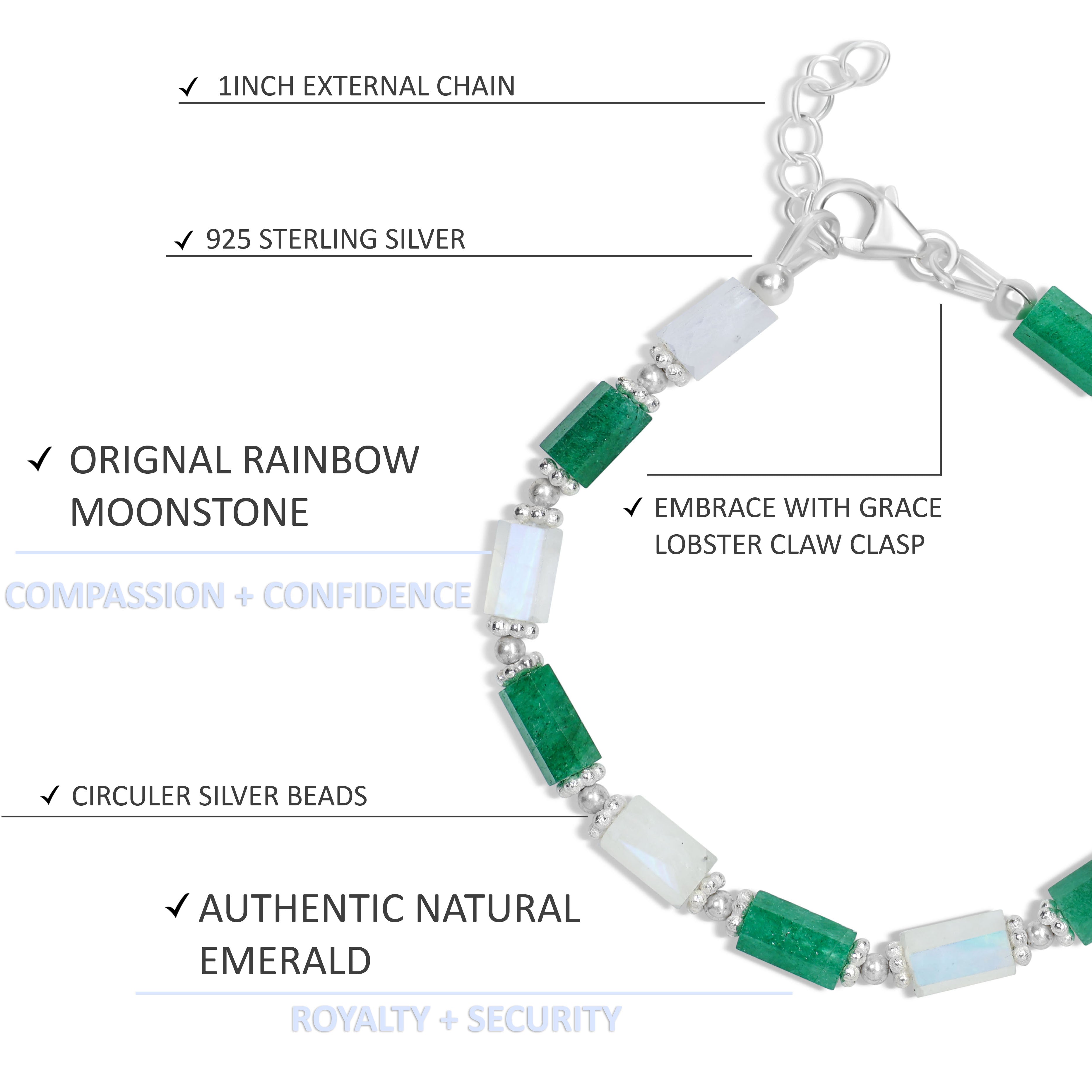 925 Sterling Silver Green Emerald & Moonstone Bracelet for Women - Elegant Handmade Jewelry Gift for Birthday, Wedding & Special Occasions