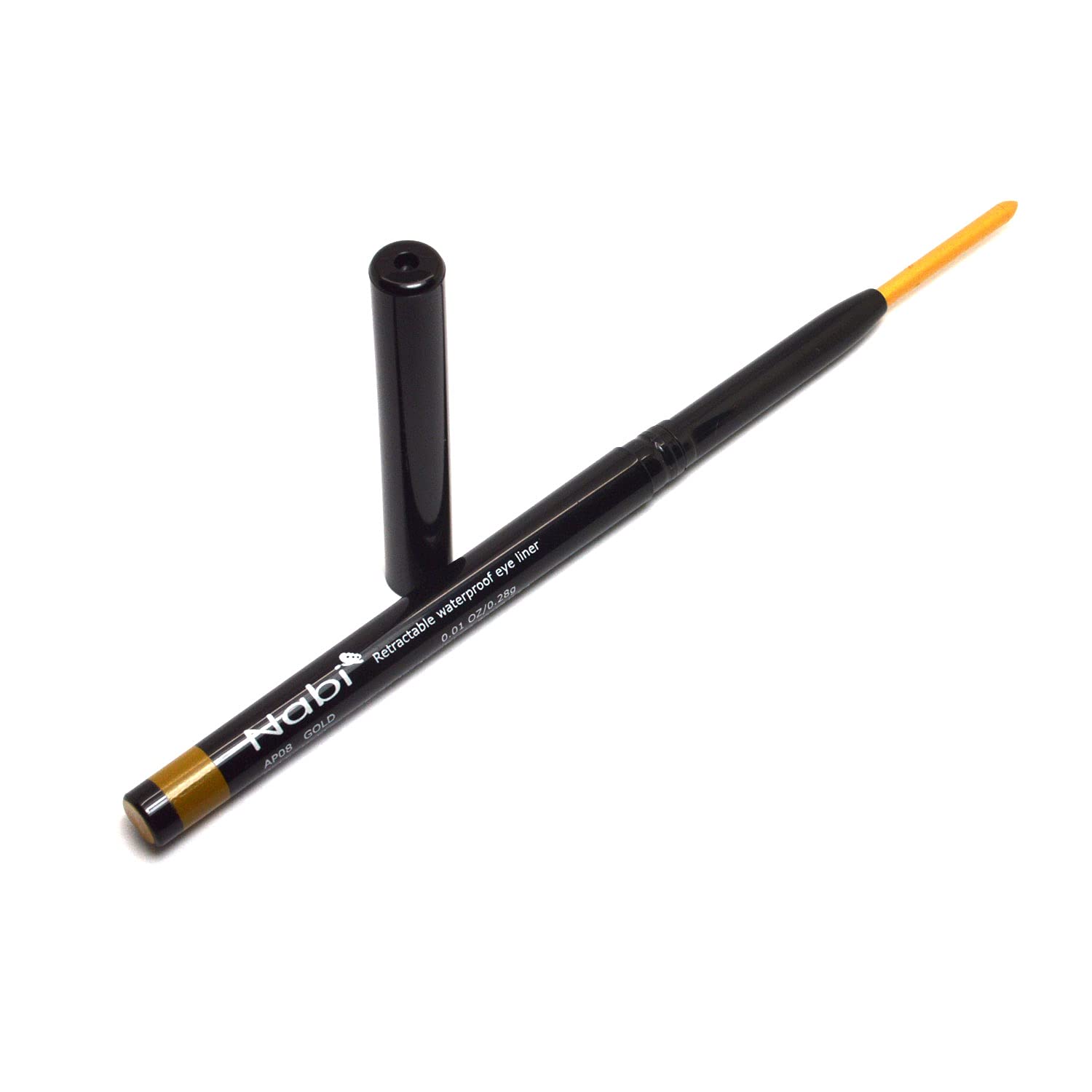 Nabi 1 Professional Retractable Waterproof Eyeliner Pencil - AP08 Gold | Auto Eye Liner with Free Zipper Bag | Perfect for Daily Makeup & Special Occasions
