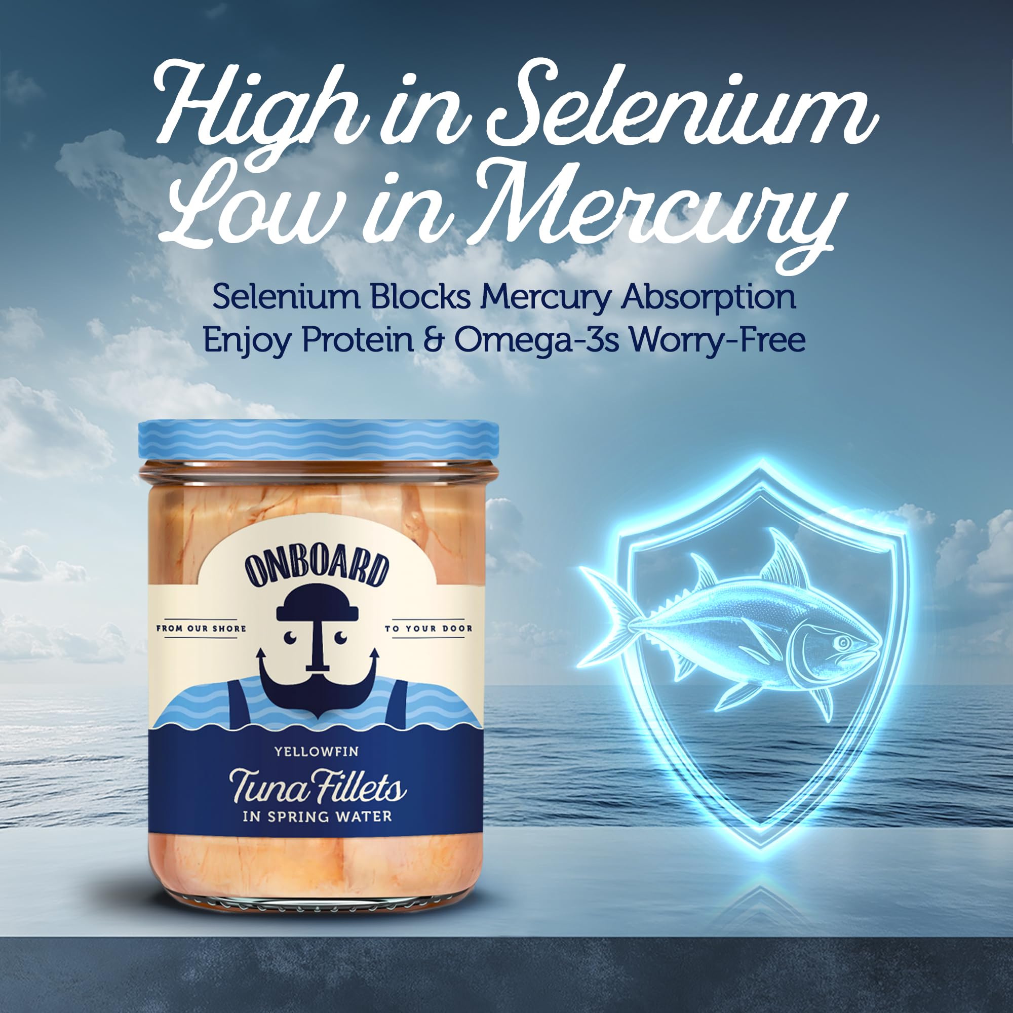 Premium Yellowfin Tuna Fillets in Spring Water - High Protein Mediterranean Diet Seafood | Ready-to-Eat Pescatarian Snacks | Glass Jar Packed Atun for Salads, Sandwiches & Keto Meals (6 Pack) | Healthy On-The-Go Lunch & Office Snack Option