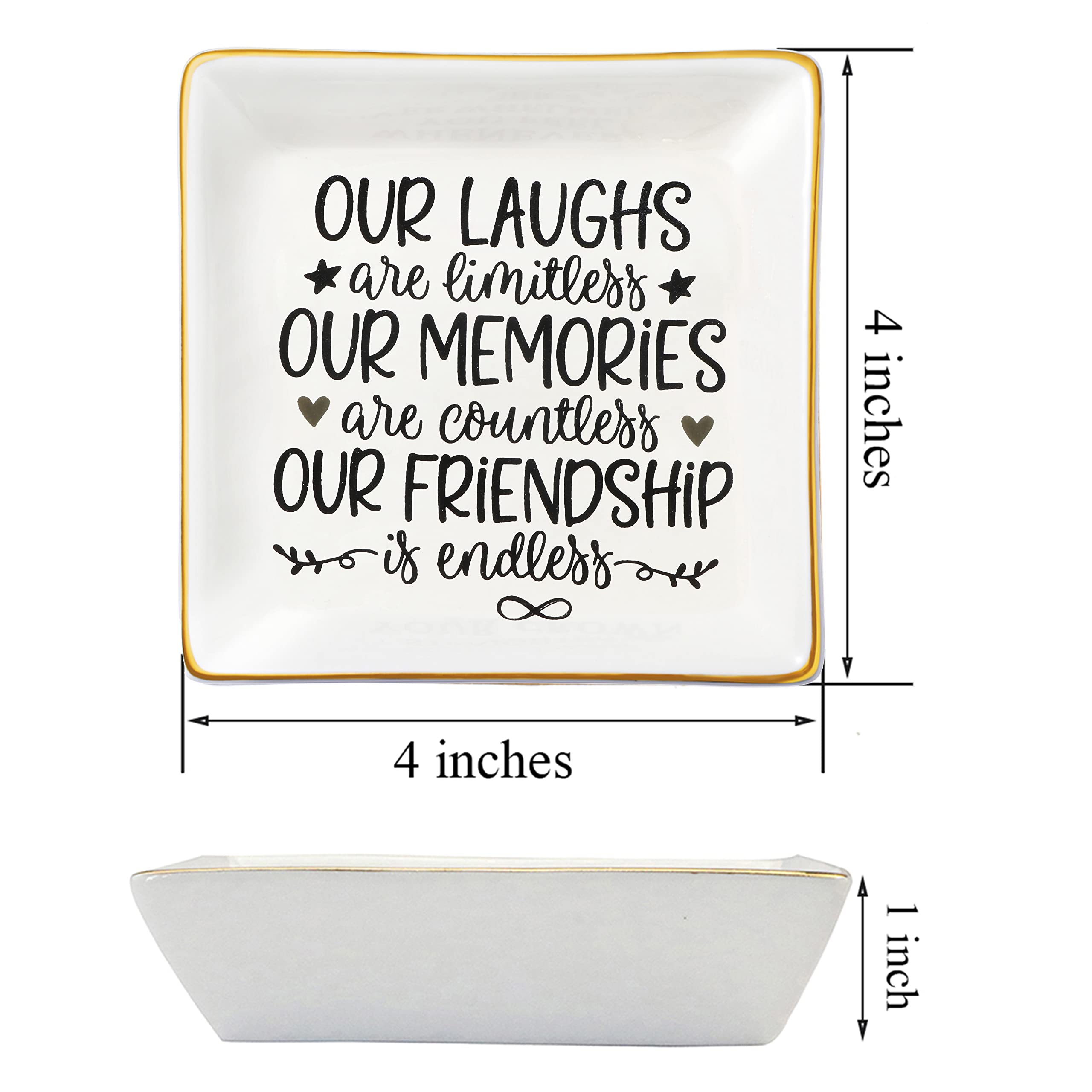 JoycuFF Ceramic Trinket Dish Tray - Unique Friendship Gifts for Women, Birthday, Thanksgiving & Christmas Presents - Jewelry Holder for Dresser, Vanity & Home Decor