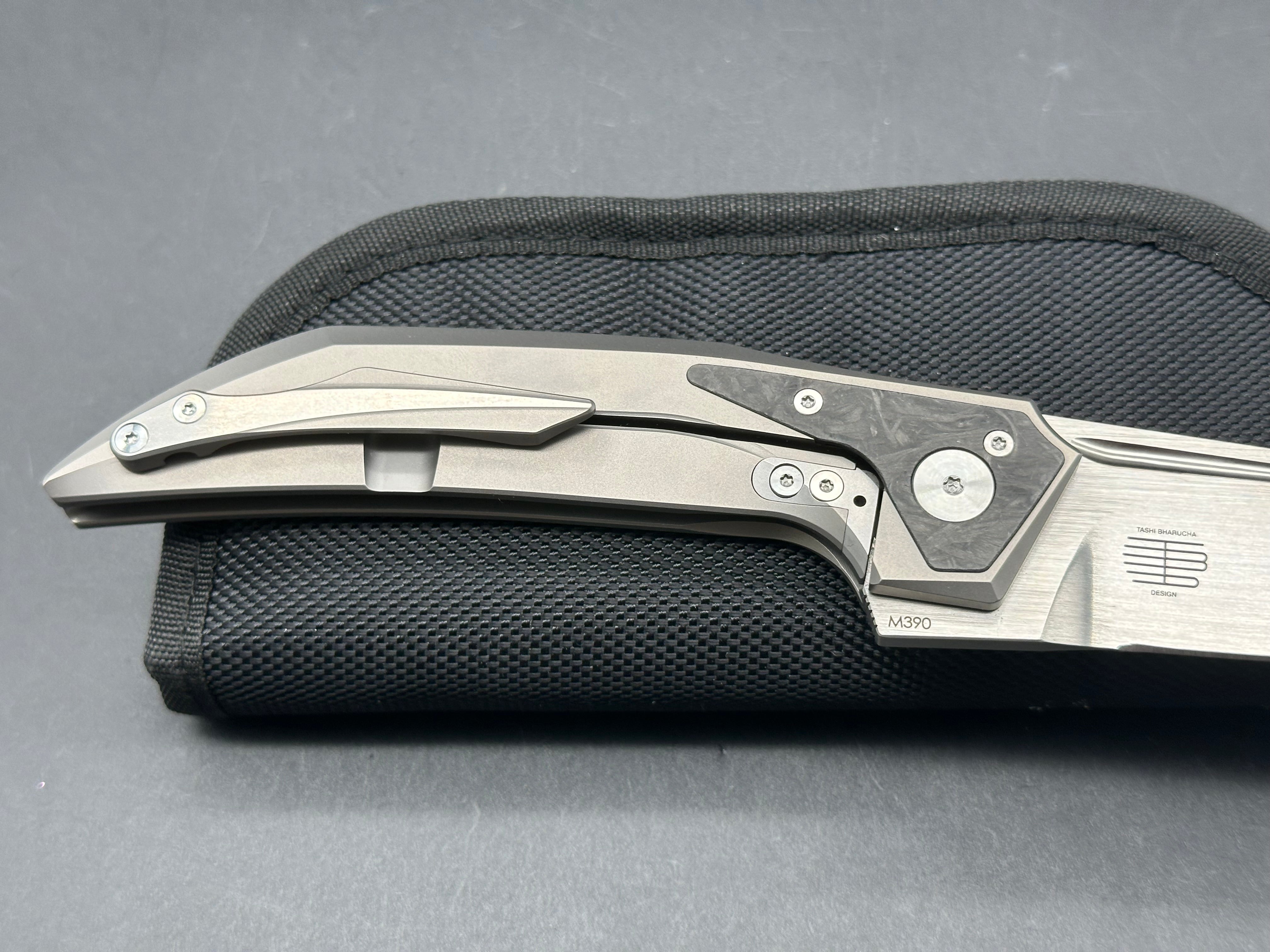 Reate Knives & Tashi Bharucha The Future - Grey Titanium Integral Frame with Carbon Fiber Inlays | Premium EDC Folding Knife for Outdoor, Camping & Everyday Carry