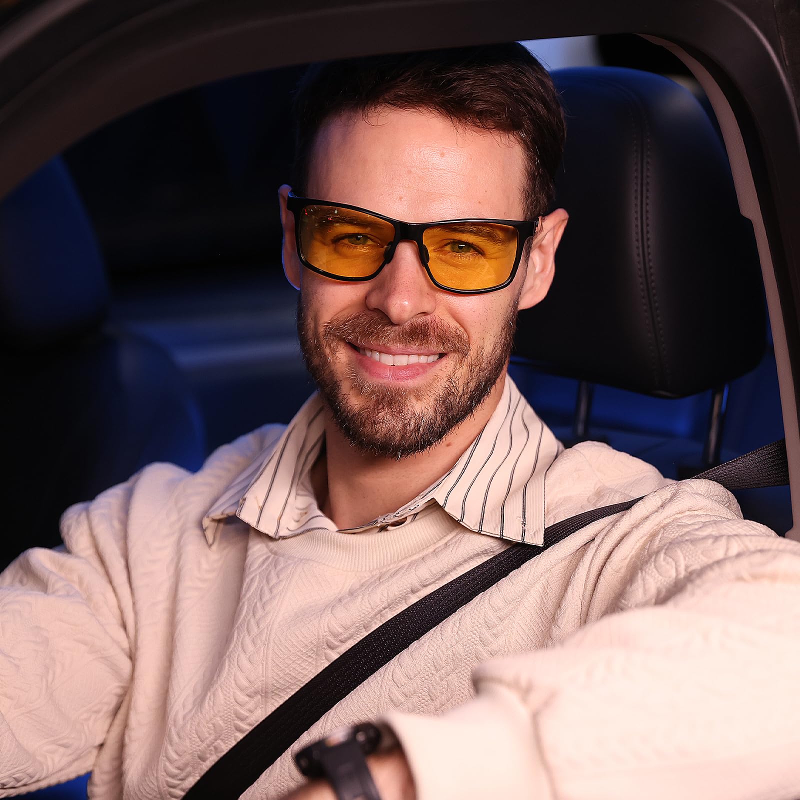 DUCO Night Driving Glasses for Men - Carbon Fiber Frame, Anti-Glare HD Night Vision, Polarized Sunglasses for Safe Night Driving | Perfect for Commuting, Road Trips & Low-Light Conditions