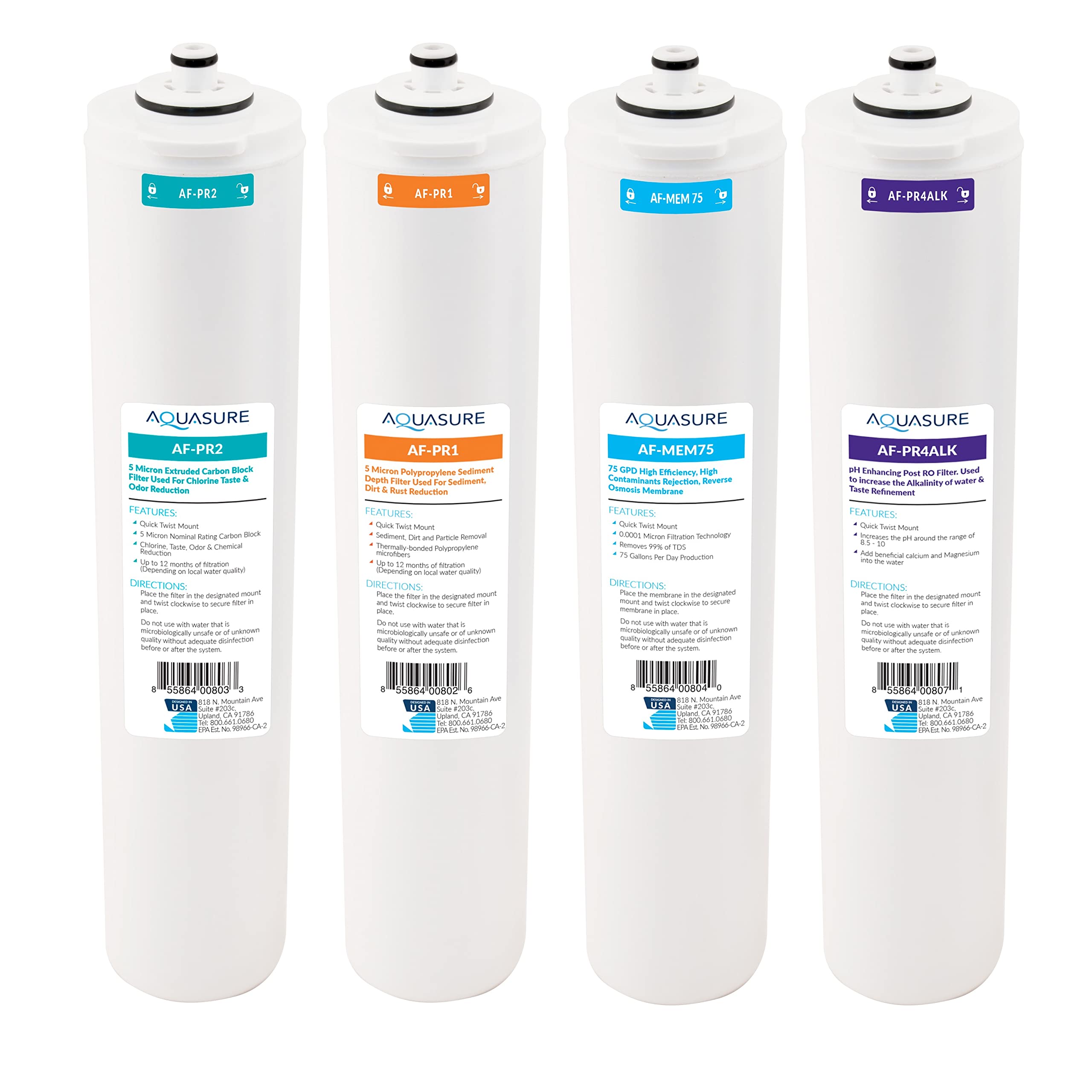 Aquasure Complete 4-Stage Reverse Osmosis Water Filter System Replacement Bundle - 75 GPD Membrane & Post-Stage Alkaline Filter for Clean, Healthy Drinking Water at Home