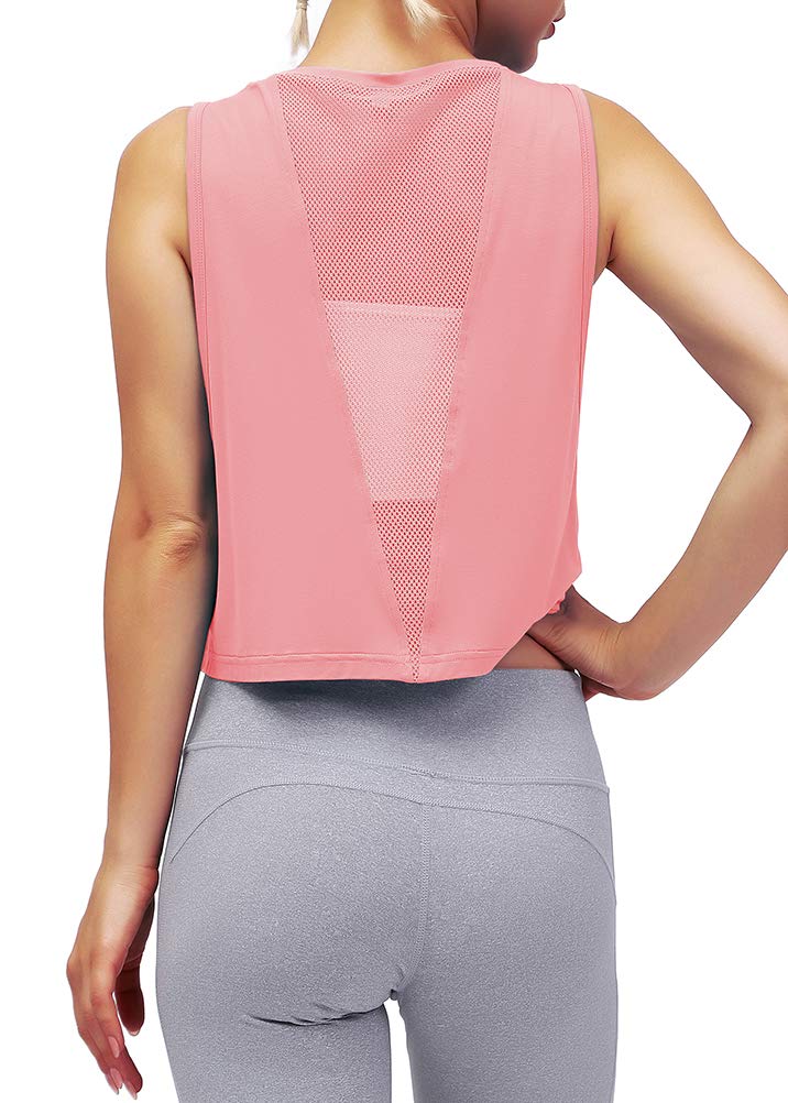 Mippo Women's Breathable Mesh Back Workout Crop Top - Loose Fit Gym Running Tank Top for Yoga, Fitness & Casual Wear