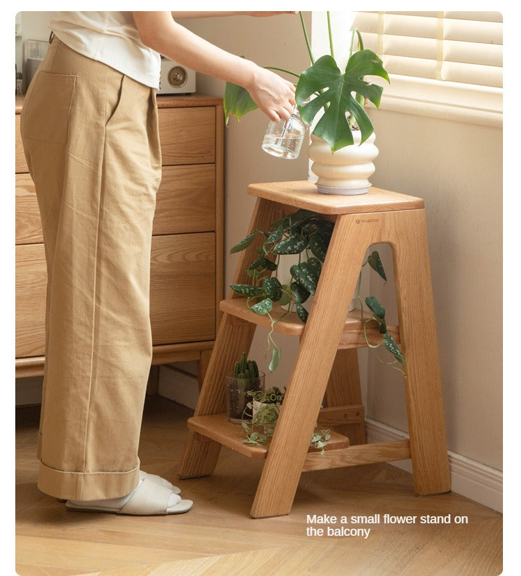Solid Oak Wood Step Stool - Sturdy 2-Step Ladder for Kitchen, Bathroom & Kids - Non-Slip Safety Footrest for Home, Office & Closet Organization