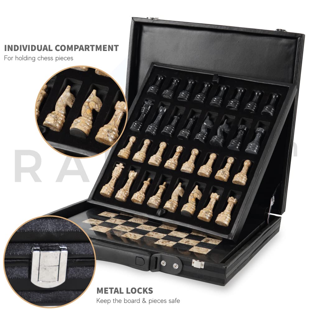 Premium Handmade Marble Chess Set with Storage Box - 15