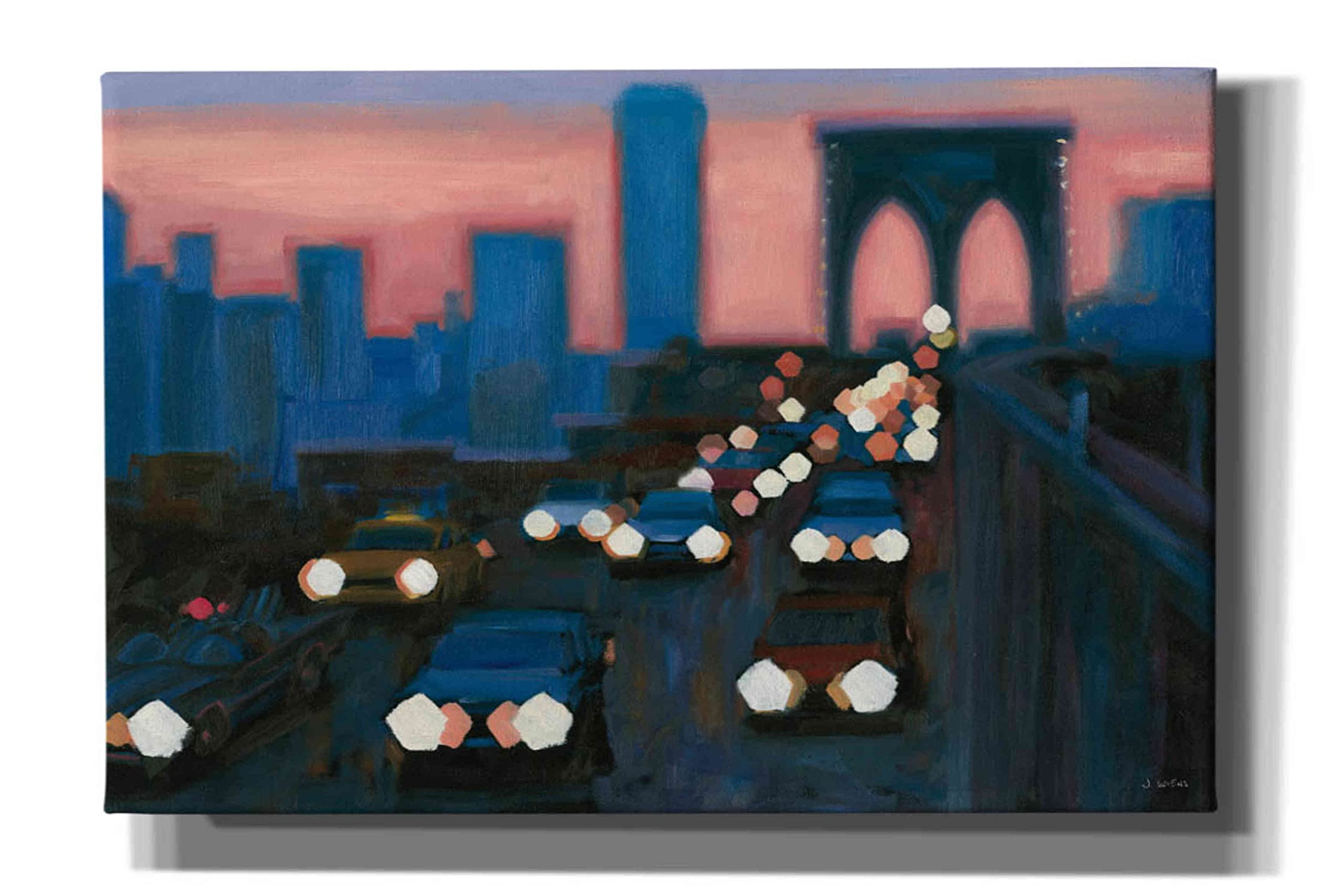 James Wiens 'Brooklyn Bridge Evening' Canvas Wall Art Print - 60x40 Inches Large Modern Home Decor for Living Room, Bedroom & Office