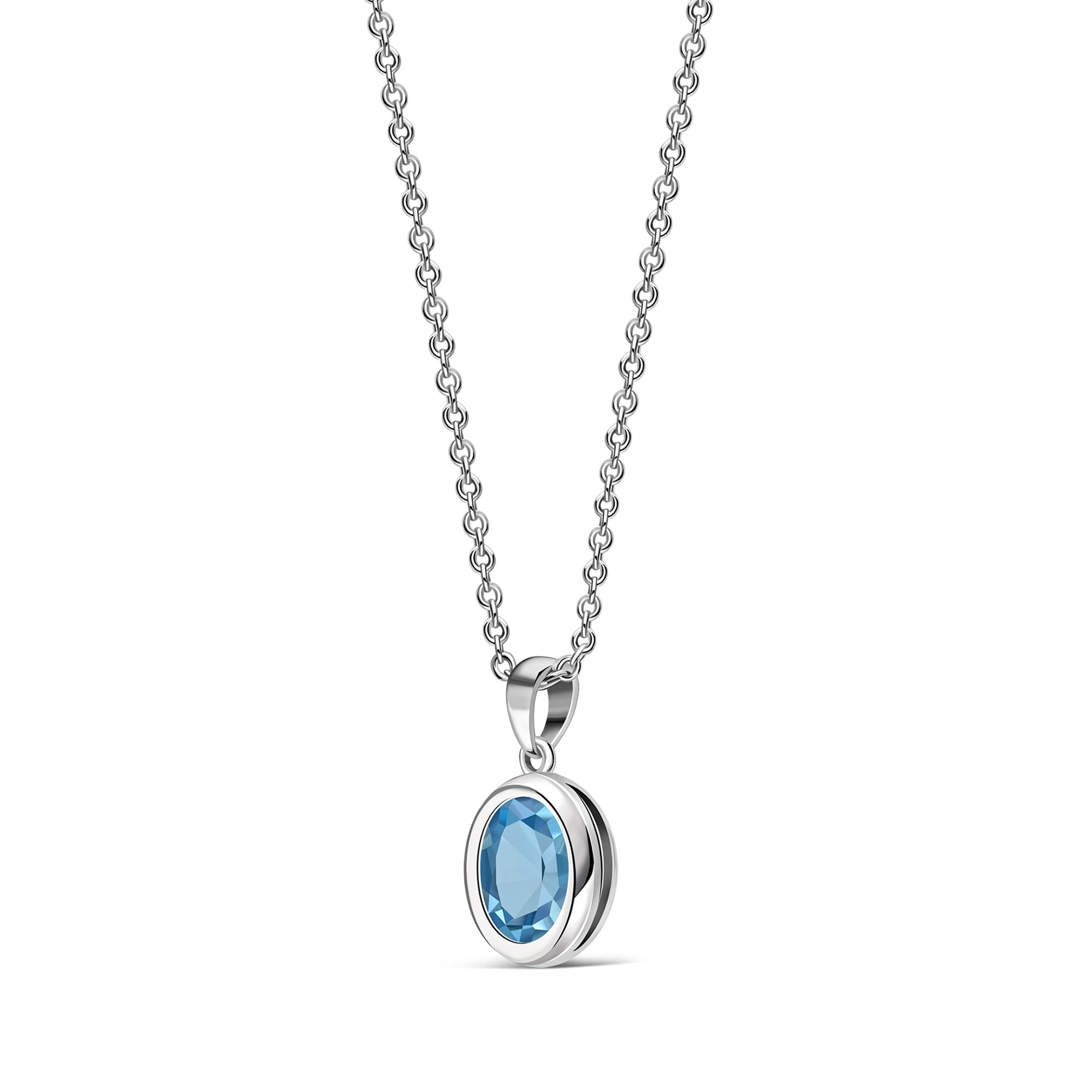 14K Sterling Silver Swiss Blue Topaz Oval Pendant Necklace for Women - Elegant Jewelry Gift for Birthday, Anniversary & Special Occasions