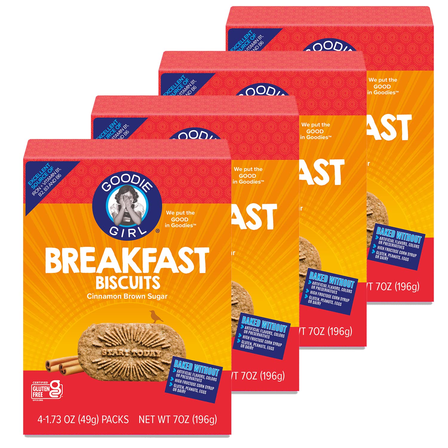 Goodie Girl Gluten-Free Cinnamon Brown Sugar Breakfast Biscuits | 16 Snack Packs (4 Boxes) | Peanut, Egg & Dairy-Free | Perfect for School Lunches, Office Snacks & On-the-Go Breakfast