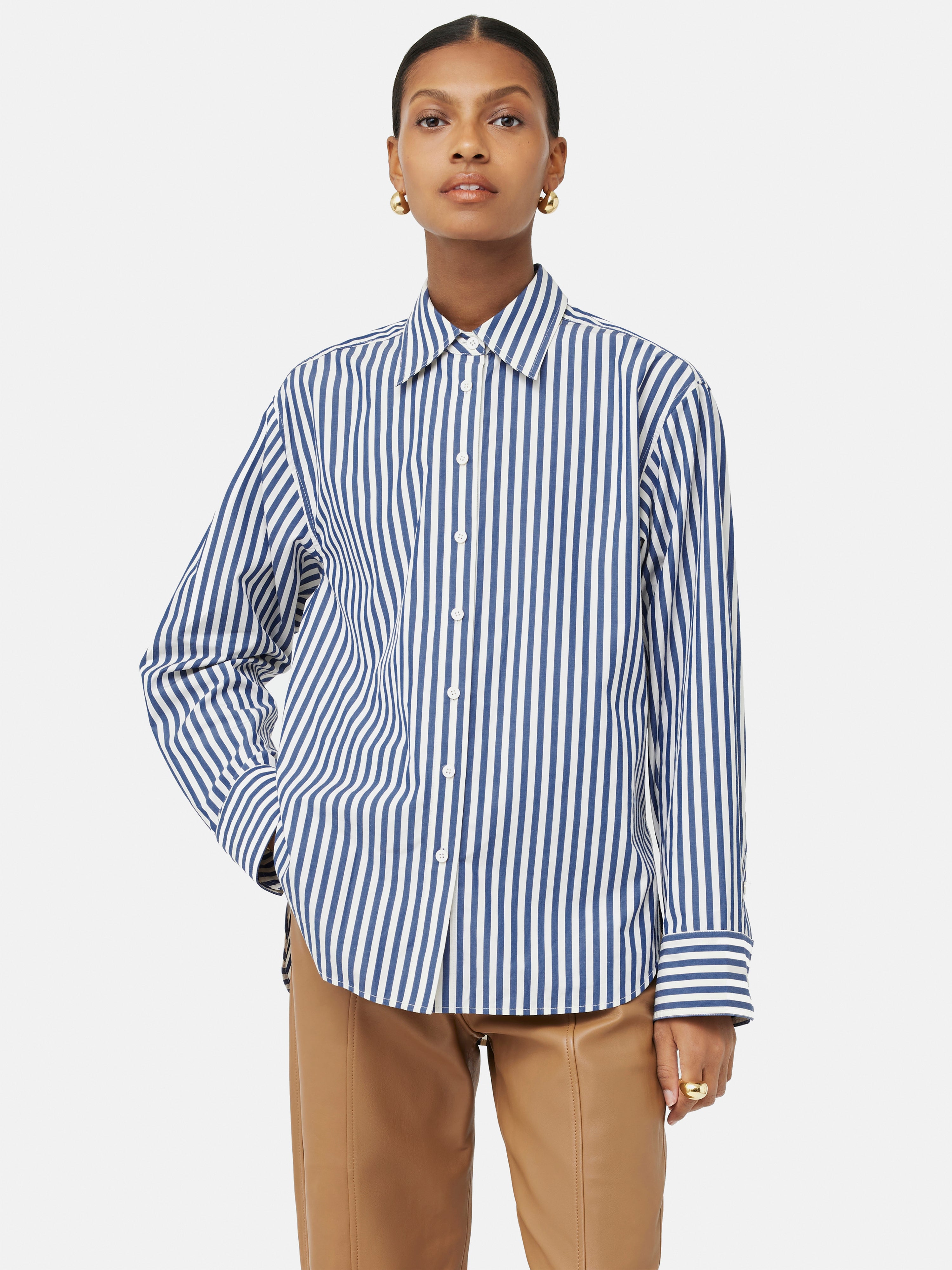 Premium Cotton Poplin Stripe Shirt for Men - Classic Blue Casual Button Down Shirt | Office Wear, Business Casual & Summer Outfits
