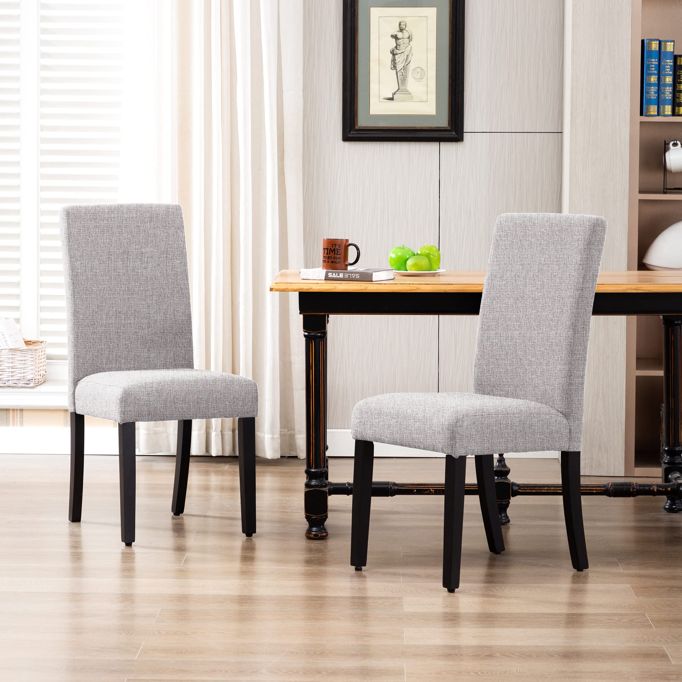 WestinTrends Linox Upholstered Dining Chairs Set of 2 - Modern Parsons Kitchen Chairs with Linen Fabric & Solid Wood Legs in Light Gray - Perfect for Dining Room, Kitchen, Breakfast Nook & Small Spaces