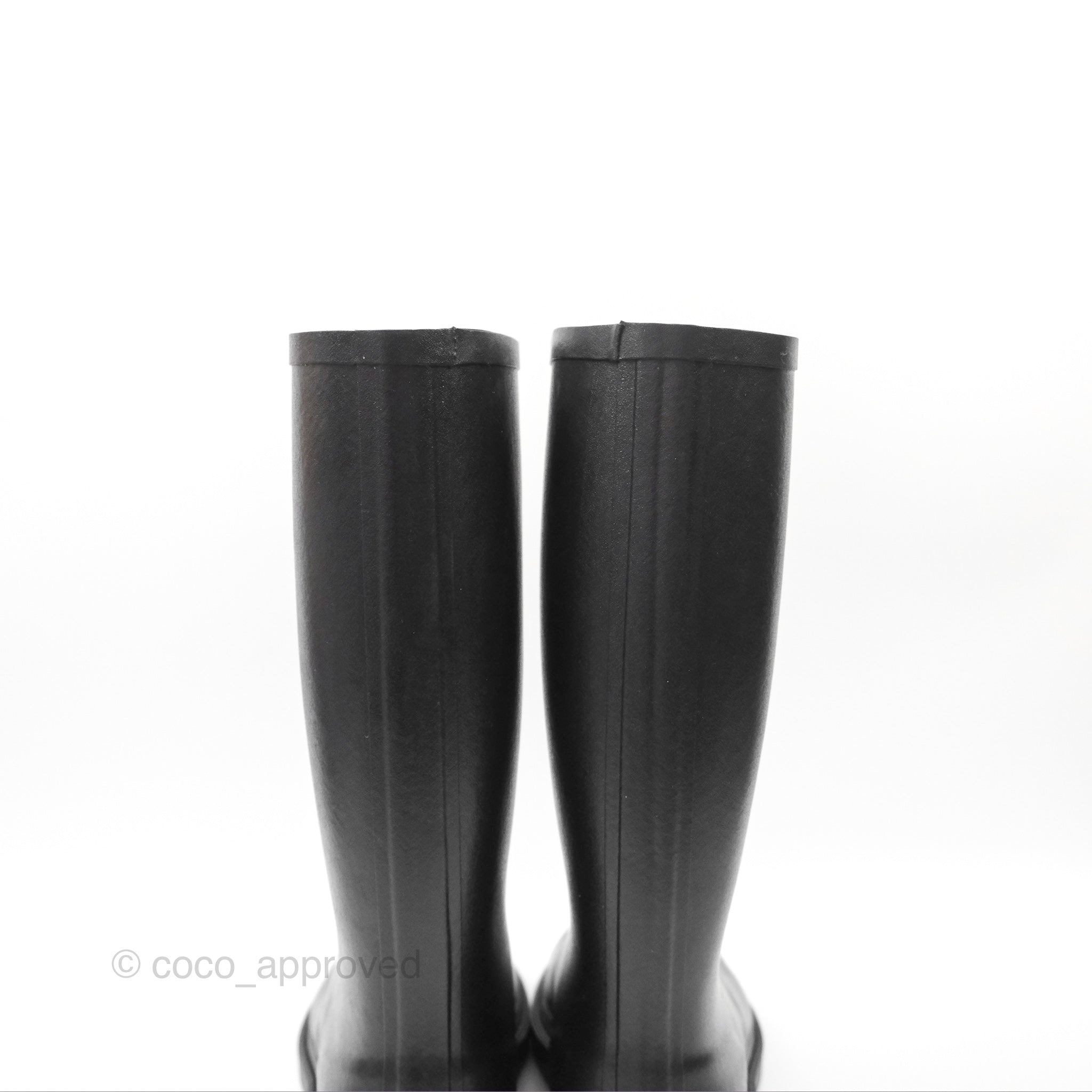 Chanel CC Logo Black Rubber Rain Boots Women's Size 37 - Waterproof Fashion Booties for Rainy Days & Outdoor Adventures