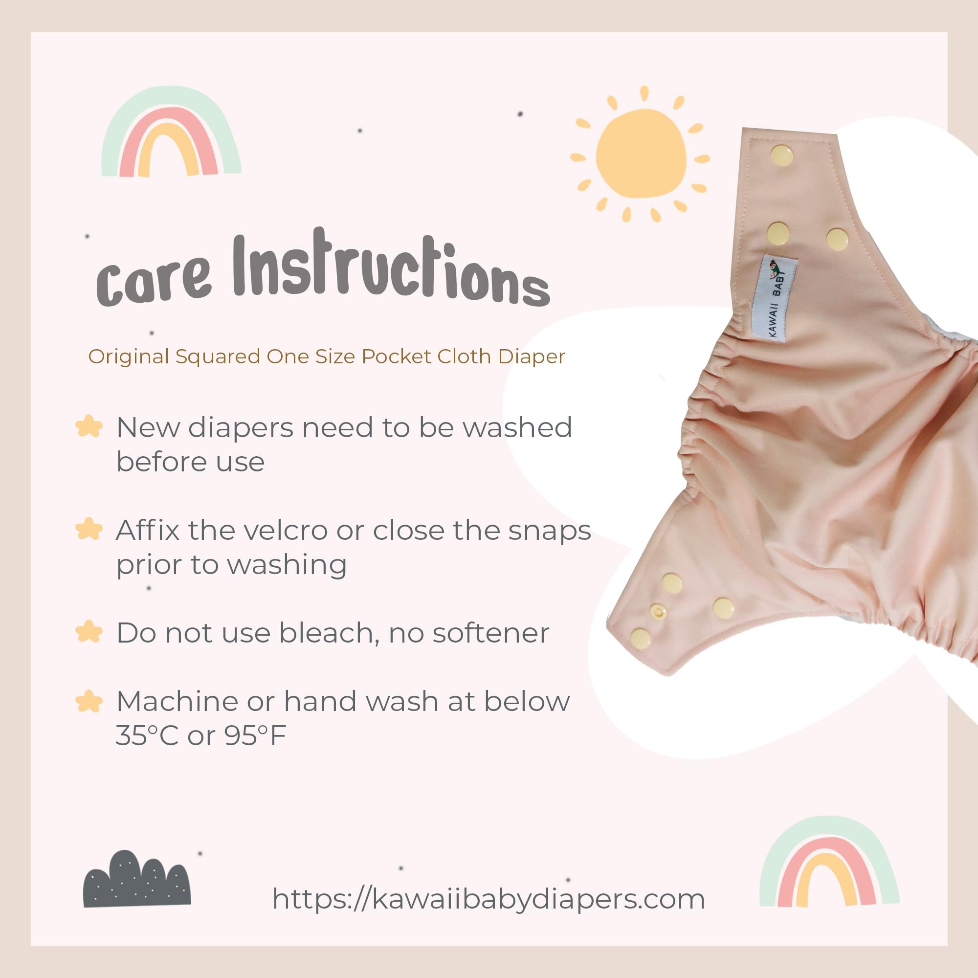 KaWaii Baby Reusable Unisex Cloth Diaper Shells - Adjustable Washable Leak-Proof Pocket Diapers (20-Pack) | Eco-Friendly Baby Nappies for Daycare, Travel & Overnight Use