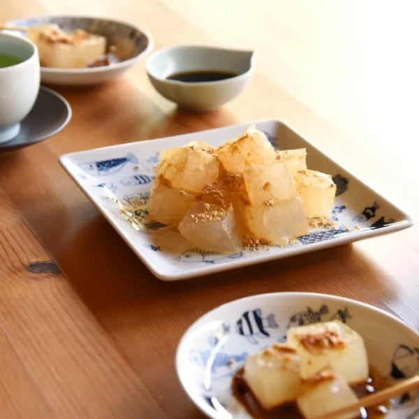 Premium Japanese Hasami Yaki Square Plates - Set of 4, Handcrafted Ceramic Dinnerware with Marine Life Design - Perfect for Sushi, Appetizers & Home Decor