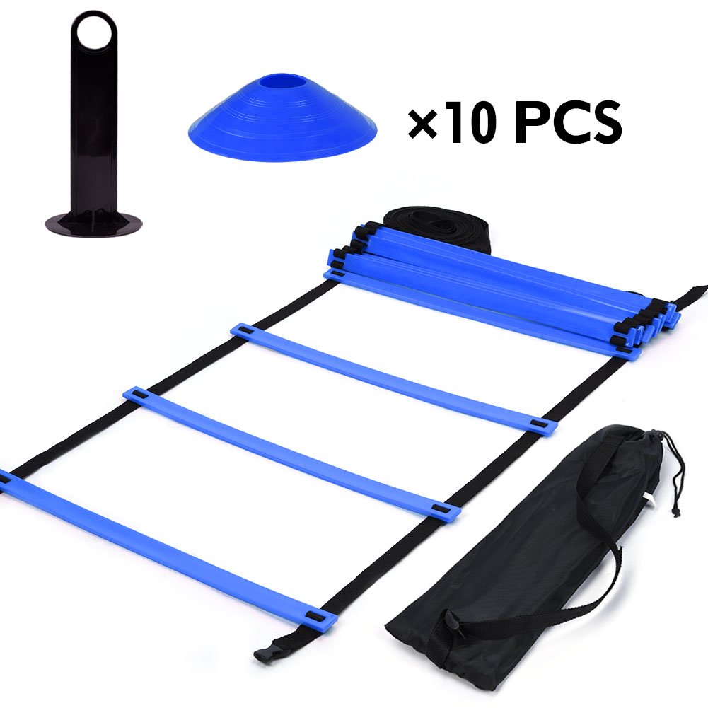 AYNEFY Speed Agility Training Kit - 19Ft Flat Ladder & 10 Disc Cones for Soccer, Football, Fitness Workouts | Perfect for Athletes, Sports Drills, and Home Exercise Training