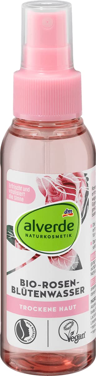 Alverde Naturkosmetik Organic Rose Petal Facial Spray 100ml - Hydrating & Refreshing Toner for Dry Skin, Makeup Setting & On-The-Go Skincare