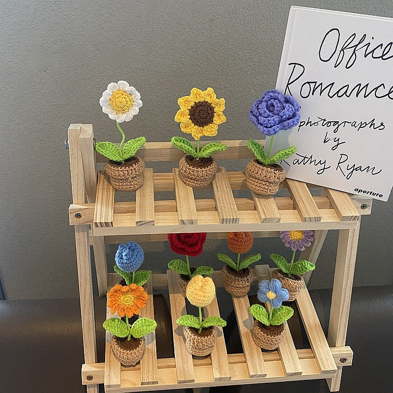 Handmade Crochet Mini Potted Flowers - Small Decorative Artificial Plants for Home, Office, Wedding Decor - Perfect for Table Centerpieces, Shelf Displays & Gift Giving