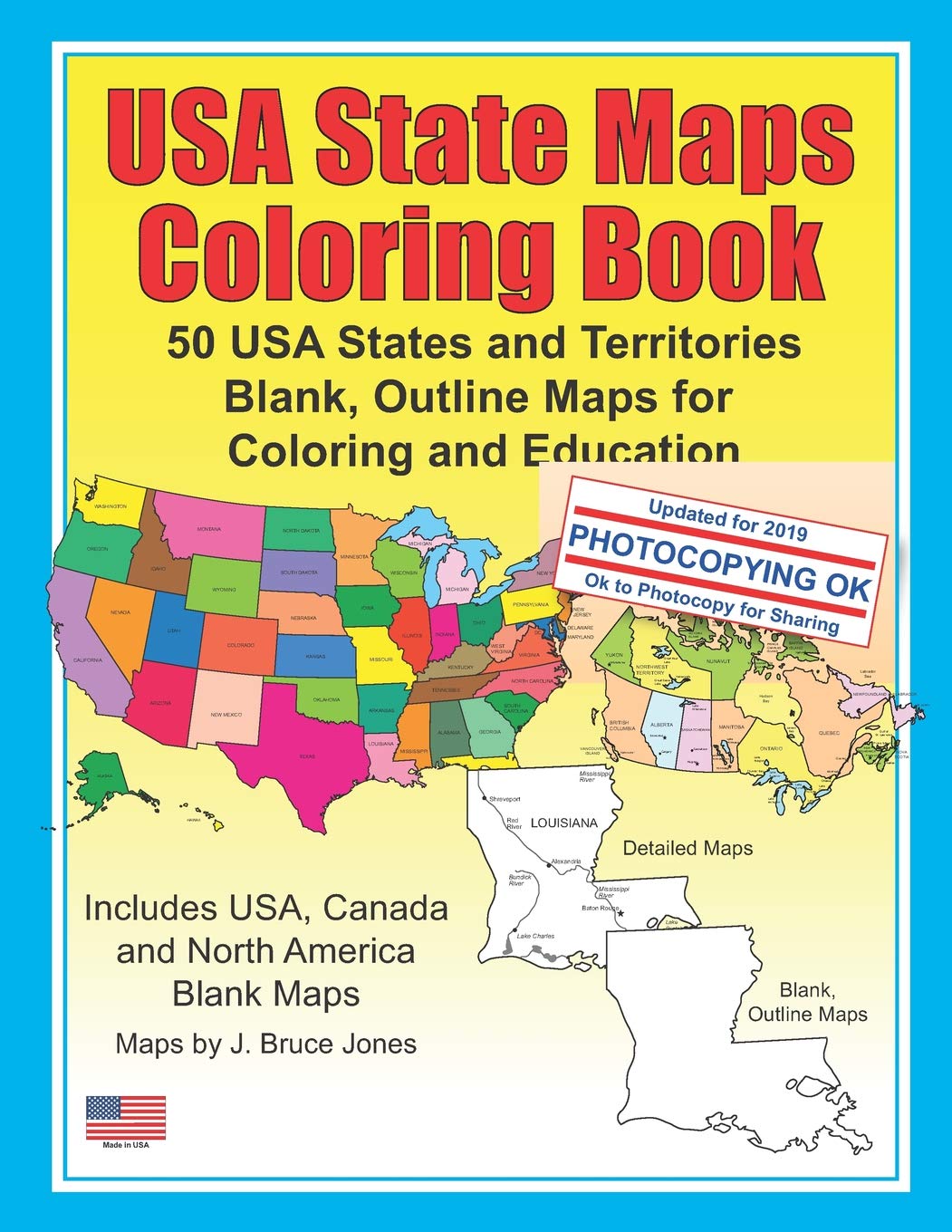 USA State Maps Coloring Book - 50 US States & Territories Blank Outline Maps for Adults & Kids | Educational Geography Learning Activity | Road Trips, Homeschooling & Classroom Use