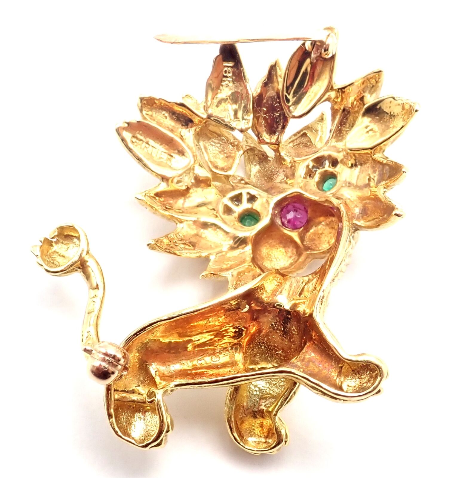 Authentic Cartier Whimsical Dragon Lion 18k Yellow Gold Diamond Ruby Brooch Pin - Luxury Vintage Jewelry for Collectors & Special Occasions