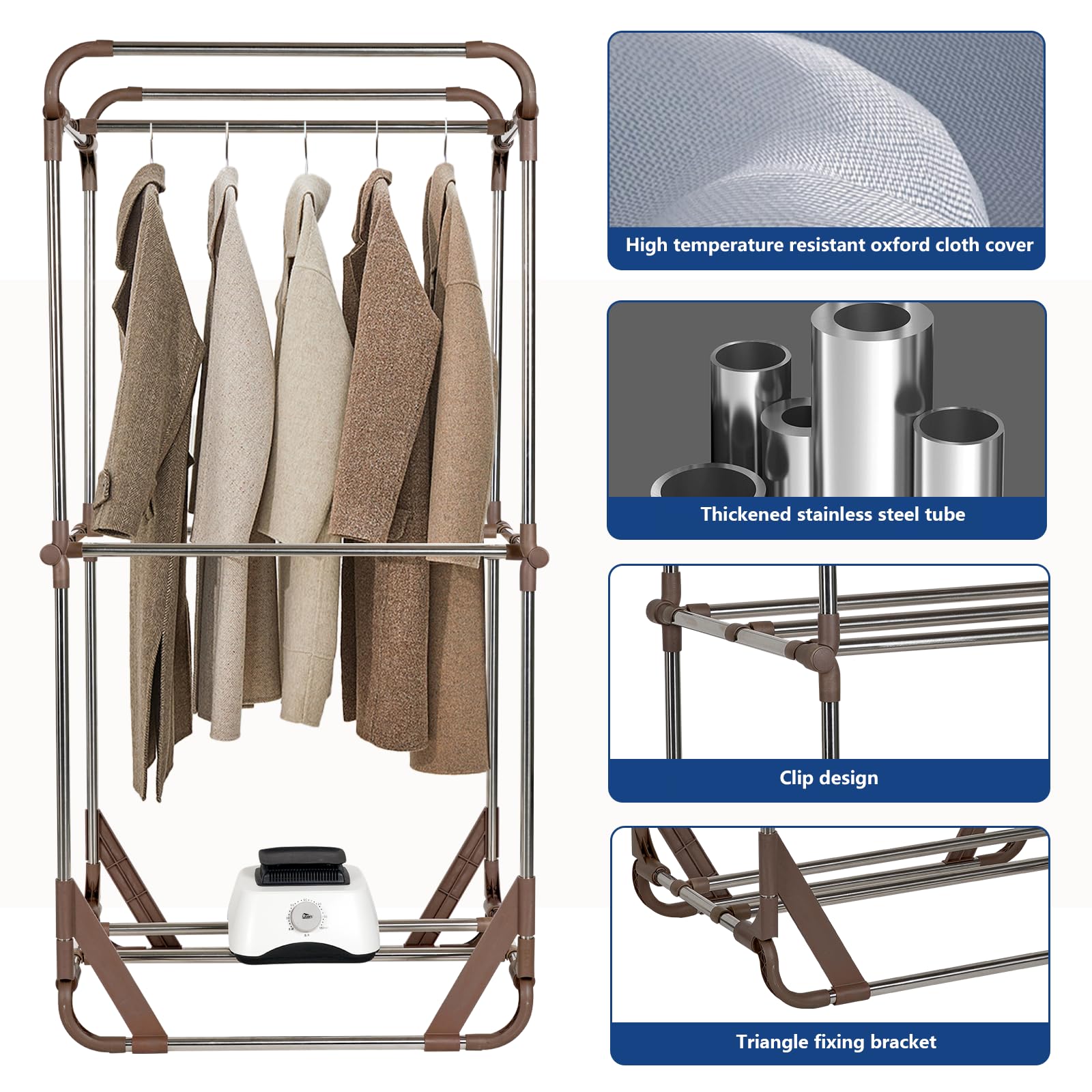 1500W Electric Clothes Dryer with Timer - 2-Tier Foldable Drying Rack for Travel, Apartments, RV & Home - Fast Drying Wardrobe for Laundry | Perfect for Small Spaces, Camping & Emergency Use