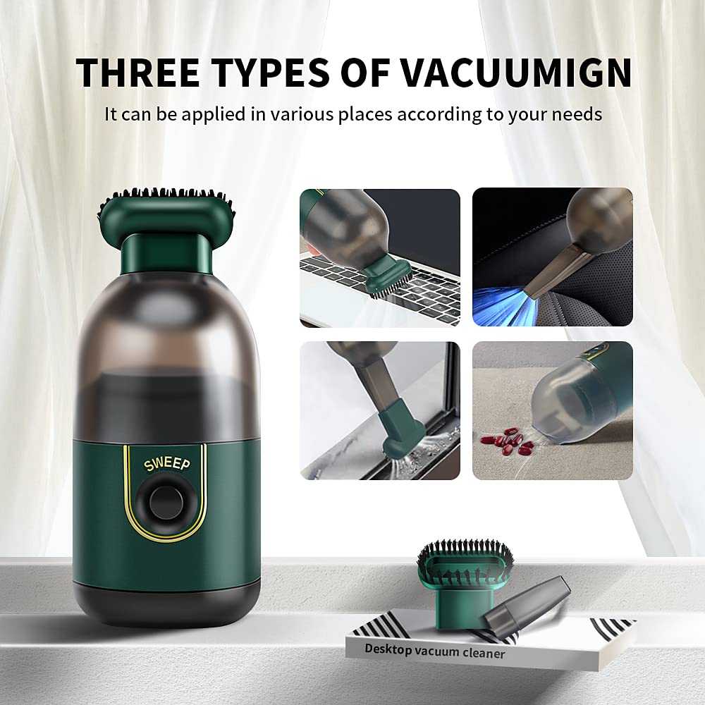 Rechargeable Cordless Mini Hand Vacuum Cleaner - 2200Pa Powerful Suction, Portable Capsule Design for Dust, Pet Hair & Debris | Perfect for Office, Home, Car, Keyboard & Piano Cleaning (Green)