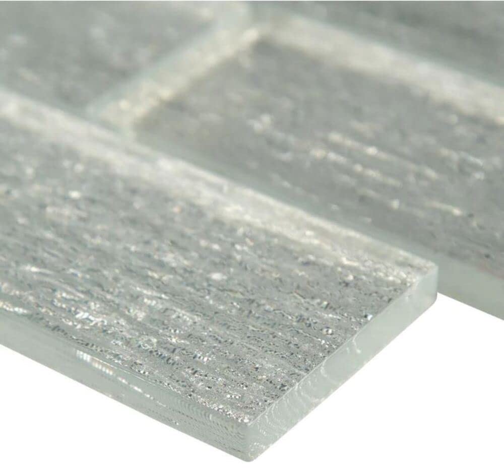 TDMS-CHL-135 Glitter Silver Textured 2x6 Inch Glass Mosaic Wall Tile - 5 Sheet Pack Set for Kitchen Backsplash, Bathroom Decor, Accent Wall & Home Improvement Projects