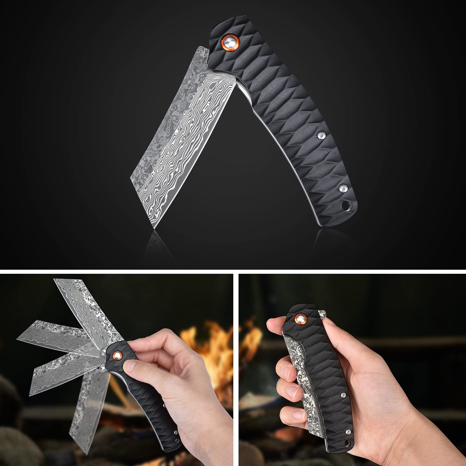 AUBEY Damascus Pocket Knife - 3.34