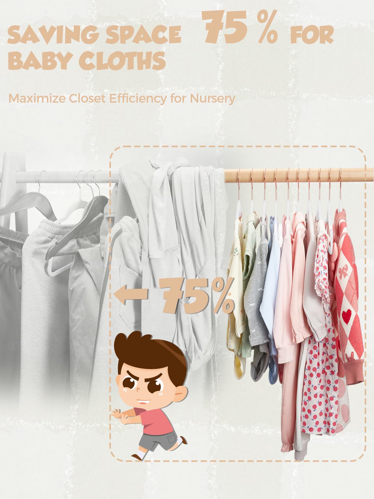 Premium Baby Clothes Hangers - 50 Pack Velvet Non-Slip Toddler Hangers with Rose Gold Hooks (11.8