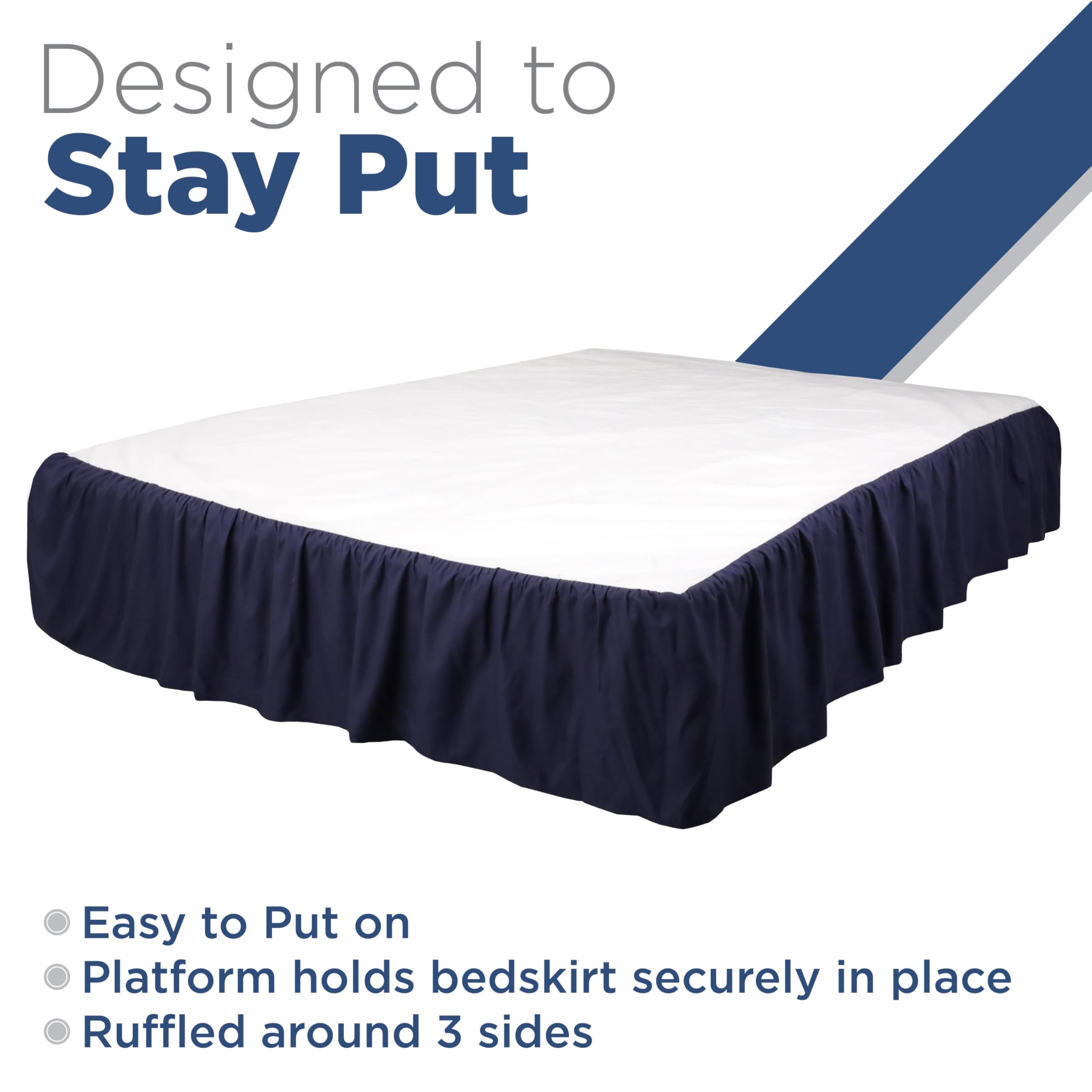 Martex Twin Ruffle Bed Skirt - 15 Inch Drop Microfiber Bedskirt | Hotel Quality Easy Fit Bed Skirt for Twin Beds | Navy Blue Bedroom Decor | Perfect for Guest Rooms, Dorms & Luxury Bedding