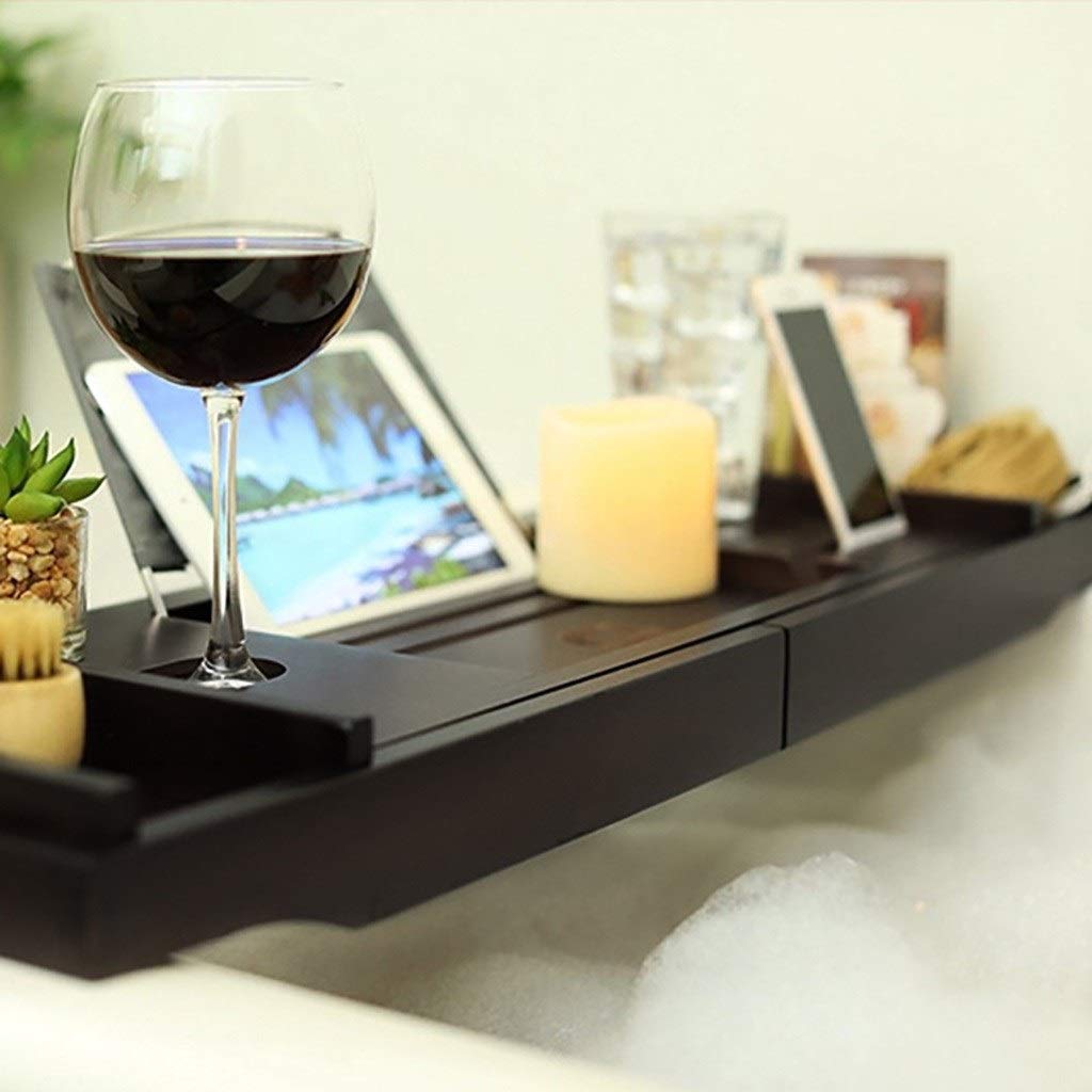 Premium Bamboo Bathtub Tray with Extendable Sides - Built-in Book/Tablet Holder, Phone Stand & Wine Glass Holder - Spa Relaxation Bath Accessories for Ultimate Self-Care Experience
