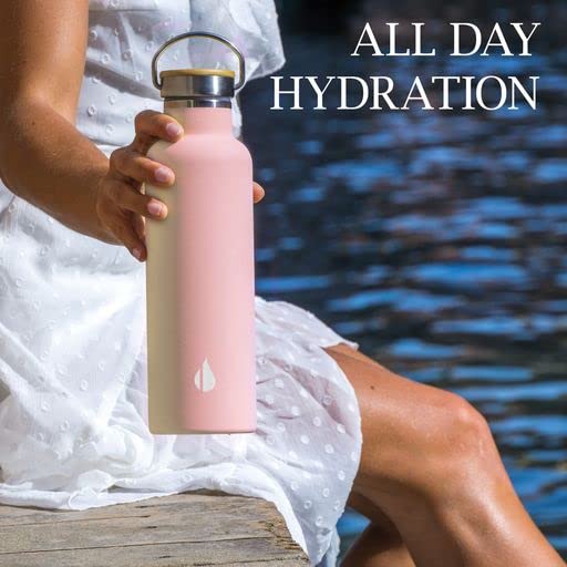 Elemental Classic 25oz Stainless Steel Water Bottle - Double Wall Insulated Thermos with Bamboo Lid, Leak Proof & Sweat Proof - Perfect for Travel, Gym, Hiking & Outdoor Activities - Matte Rose Finish for Stylish Hydration