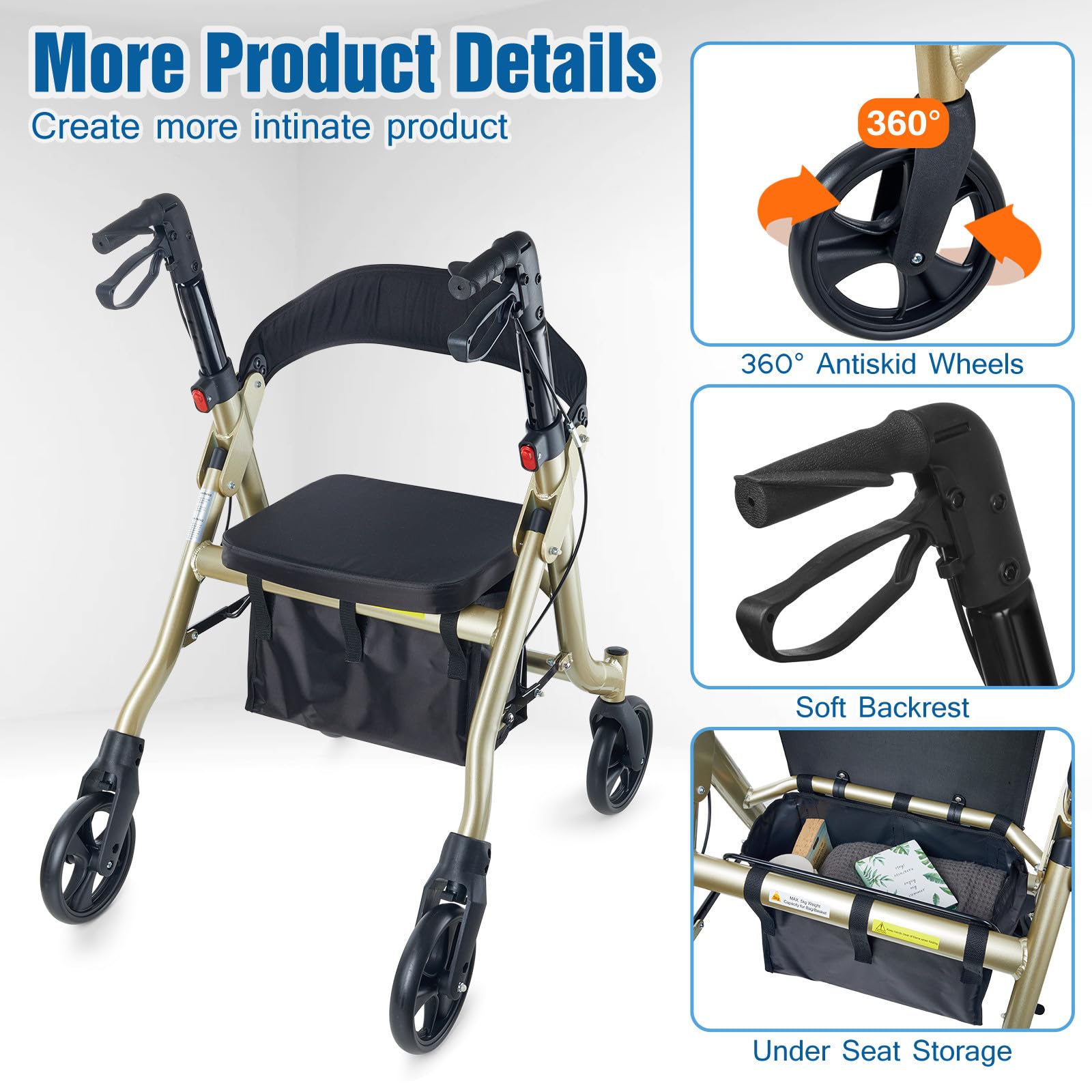 **Foldable Bariatric Rollator Walker for Seniors & Adults - 8