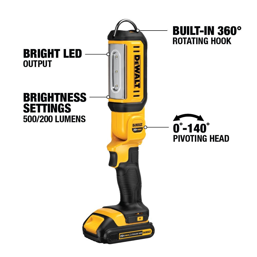 DEWALT 20V MAX Cordless LED Work Light - DCL050 & DCL043 - Bright Portable Job Site Lighting for Construction, Automotive Repair, and Home Improvement Projects