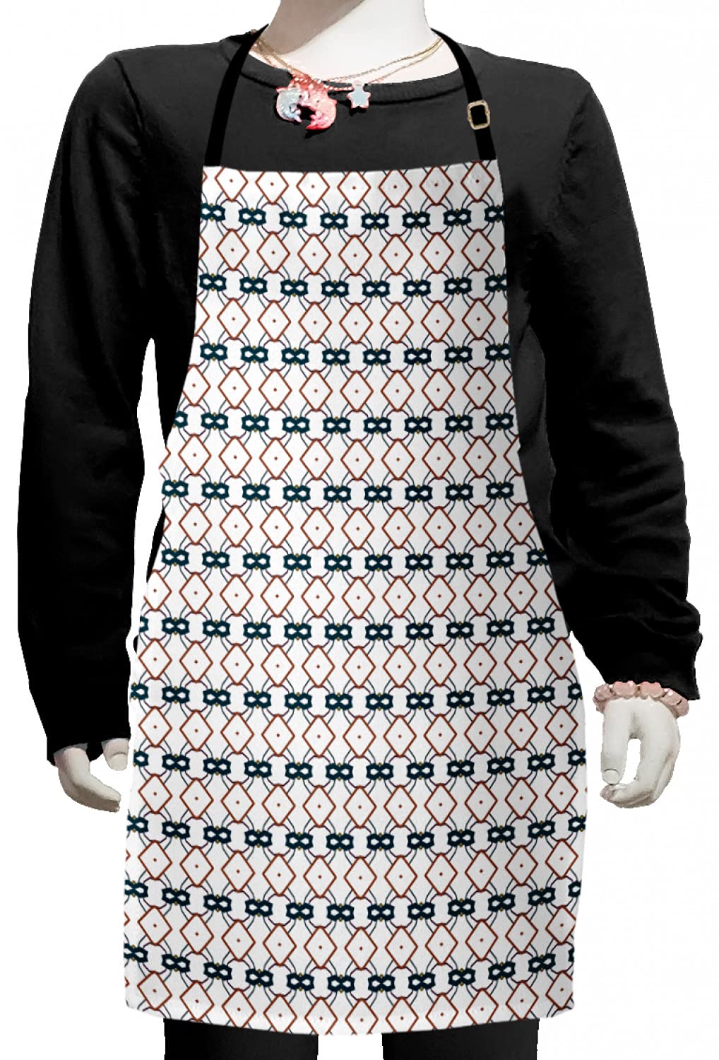 Ambesonne Geometric Kitchen Apron - Adjustable Ties for Baking, Cooking, Painting & Grilling - Stylish Petrol Blue & White Square Pattern Design - Perfect for Home Chefs, Artists & BBQ Enthusiasts