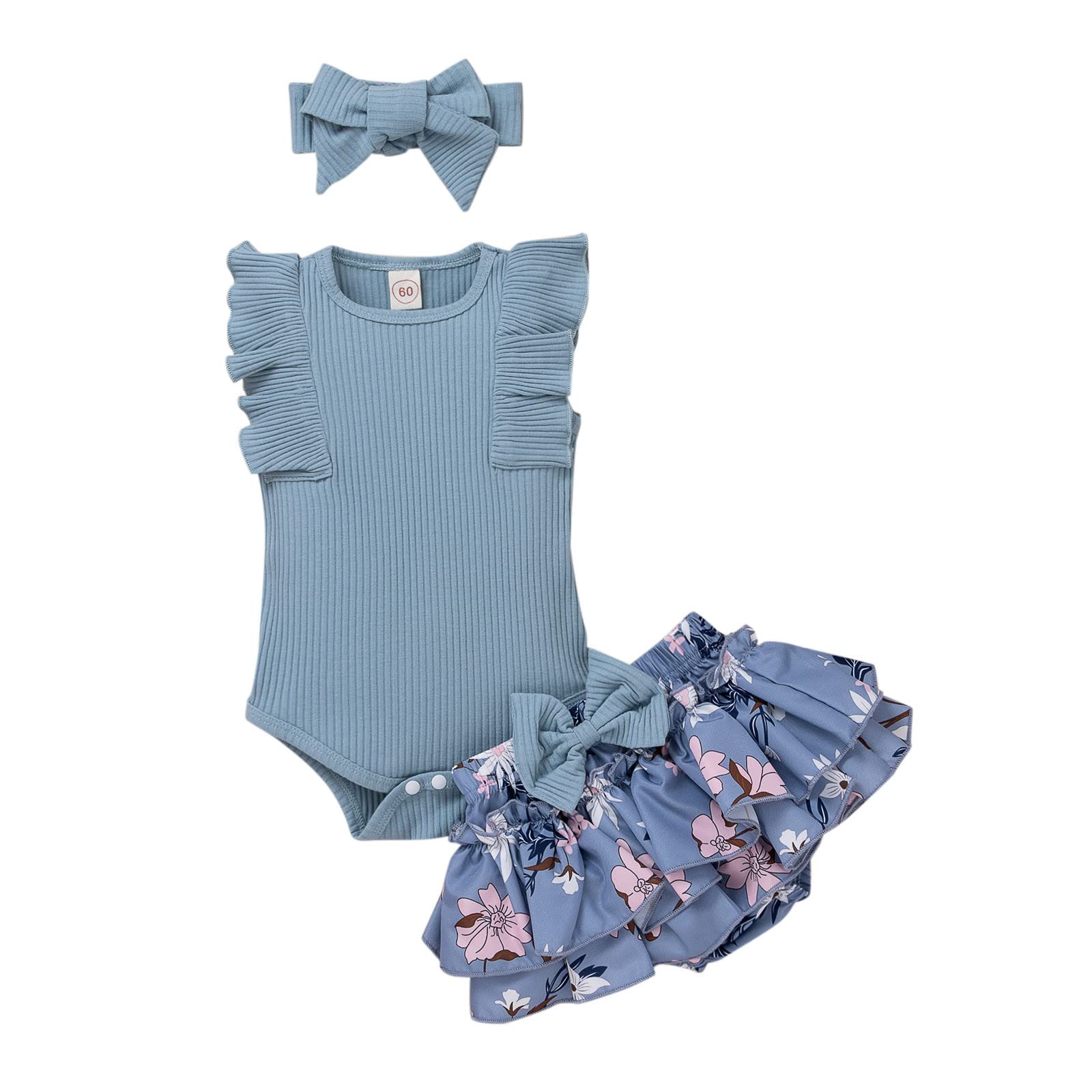 Baby Girls' Ribbed Romper Outfit with Bowknot Ruffles & Watermelon Print - Short Sleeve Summer Clothes Set with Headband for Infants 3-18 Months | Perfect for Playdates, Beach Trips & Photo Shoots