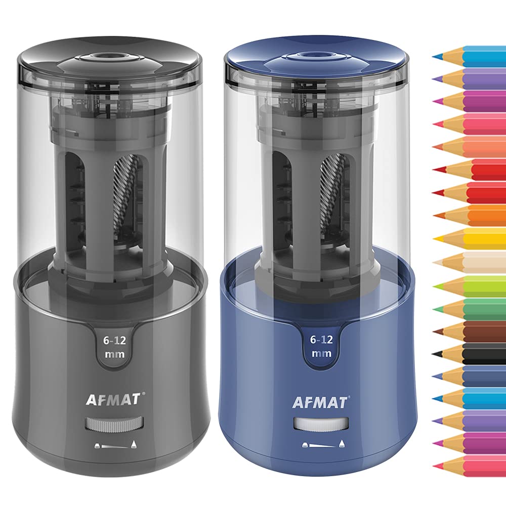 Auto Stop Electric Pencil Sharpener (2 Pack) - Gray & Blue Dual Color Set for School, Office & Home Use - Perfect for Students, Teachers & Artists