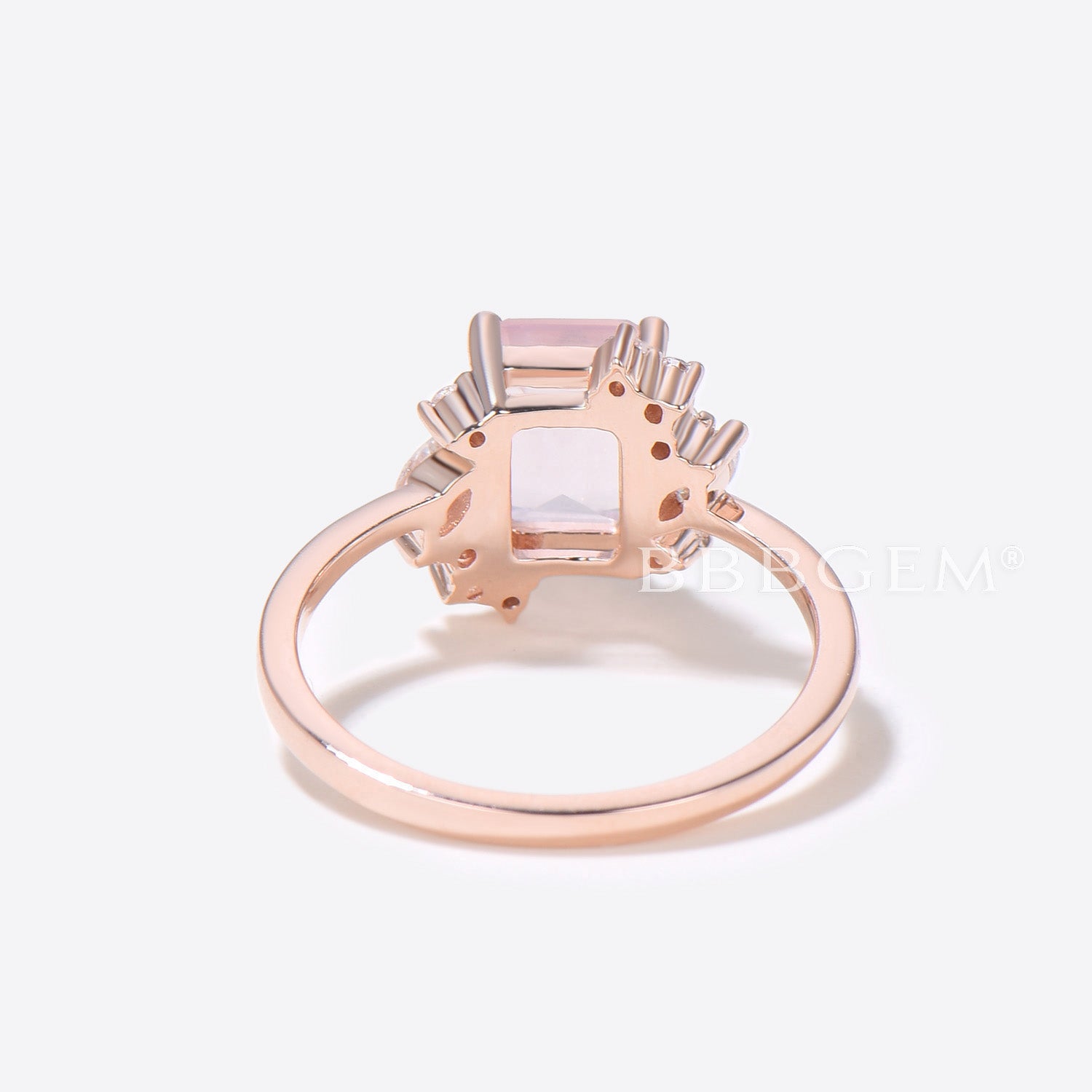 Emerald Cut Rose Quartz Engagement Ring with Cluster Diamonds - Elegant Wedding Band for Women, Perfect for Proposals, Anniversaries & Special Occasions