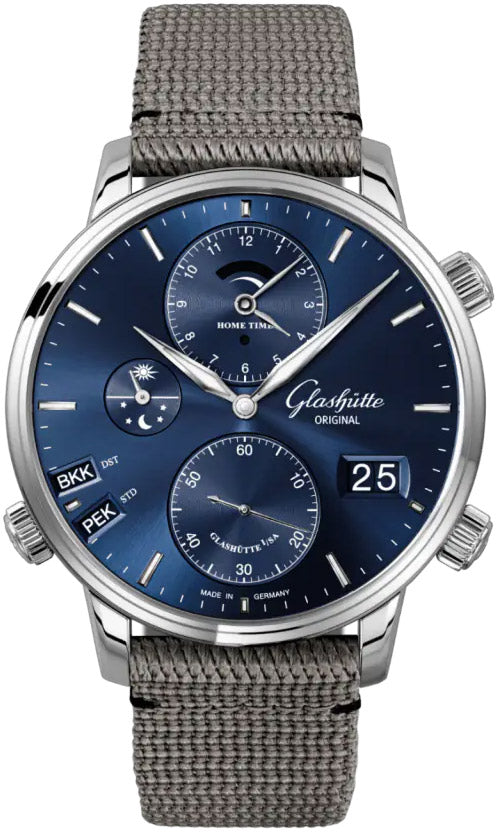 Glashutte Original Senator Cosmopolite Stainless Steel Men's Watch - Luxury Automatic Timepiece with World Time & Date Function - Perfect for Business Travel & Formal Occasions