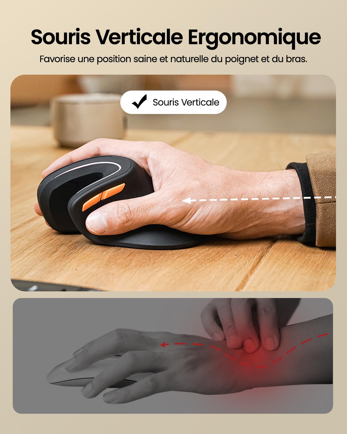 ProtoArc EM11 Wireless Ergonomic Mouse, Rechargeable Vertical Mouse with Bluetooth & USB for PC, Mac, iPad - Black - Perfect for Office & Home Use