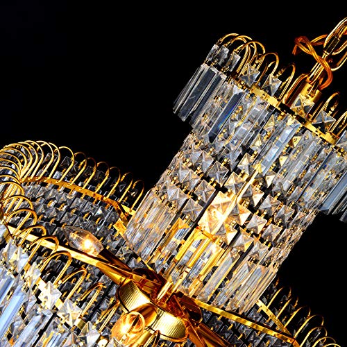 LITFAD Modern Spiral Chandelier - 16-Light Crystal Pendant Lighting Fixture in Gold, Luxury Hanging Lamp for Living Room, Hotel, Restaurant & Corridor | Elegant Ceiling Light for Dining Room, Foyer & Wedding Venue Decoration